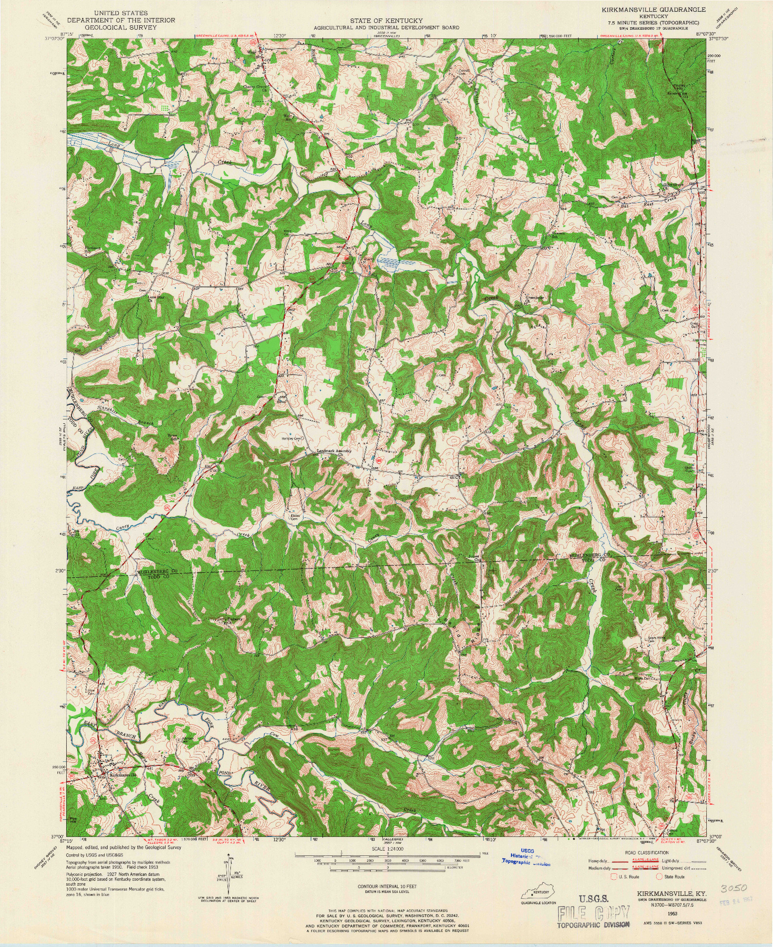 USGS 1:24000-SCALE QUADRANGLE FOR KIRKMANSVILLE, KY 1953