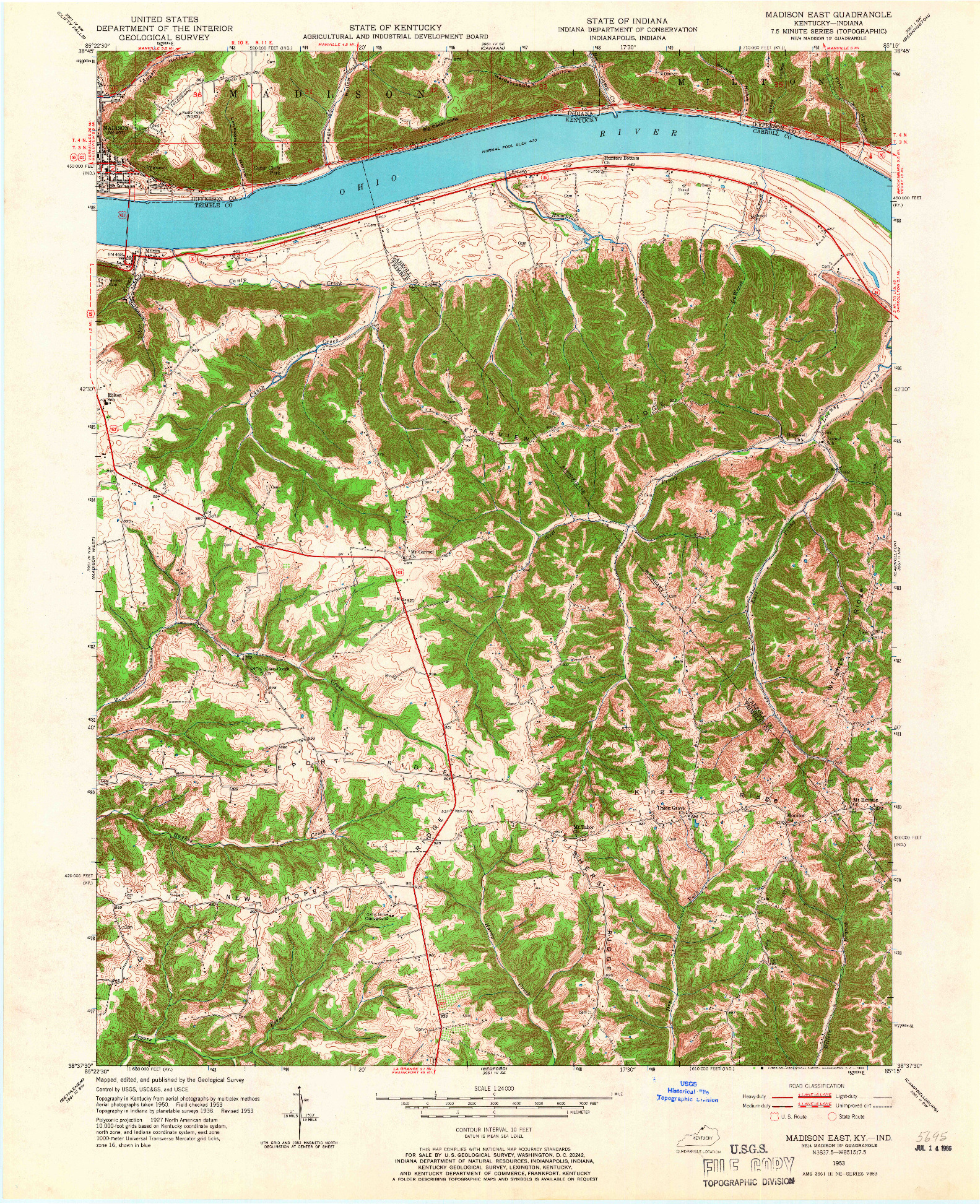 USGS 1:24000-SCALE QUADRANGLE FOR MADISON EAST, KY 1953