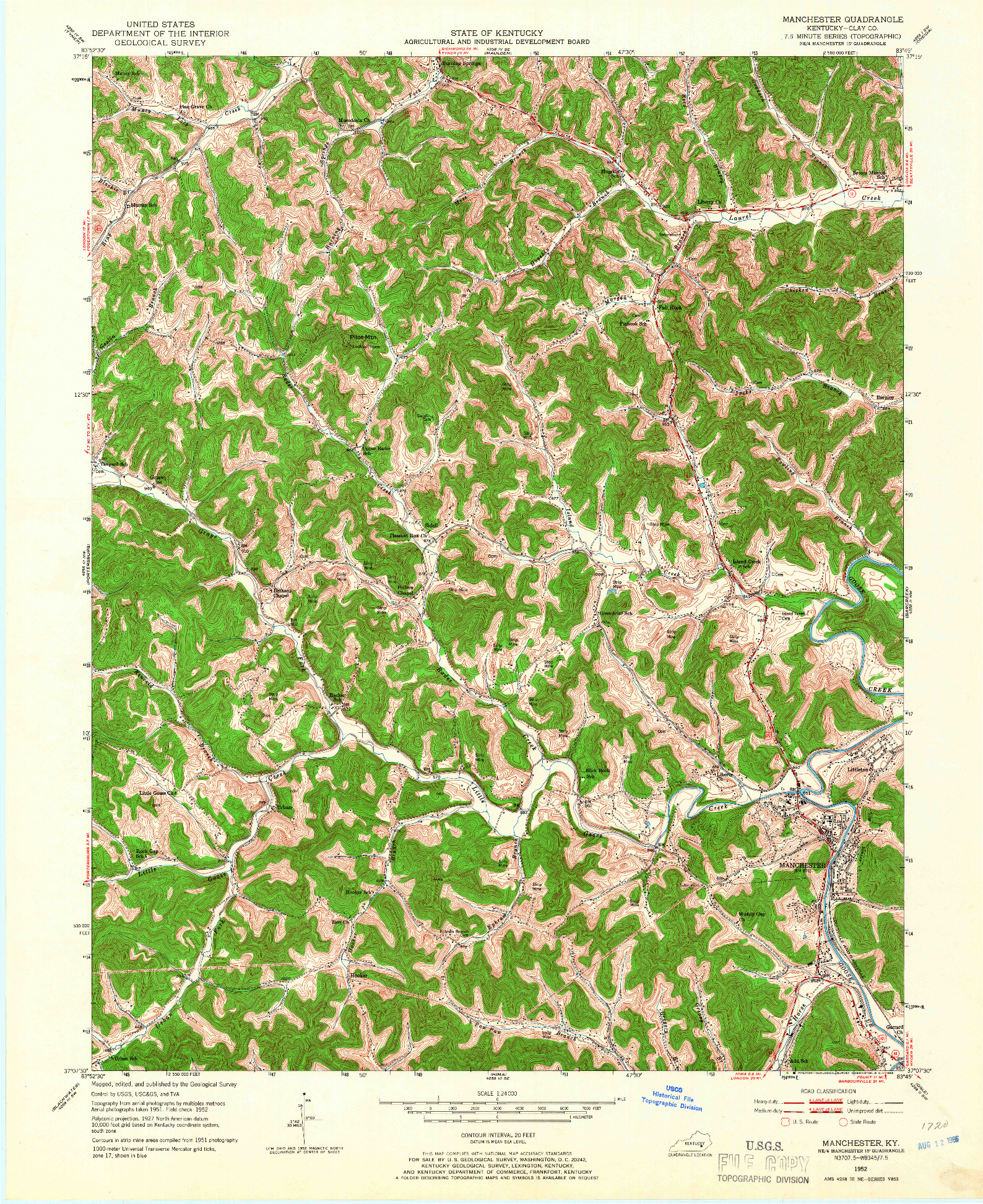 USGS 1:24000-SCALE QUADRANGLE FOR MANCHESTER, KY 1952
