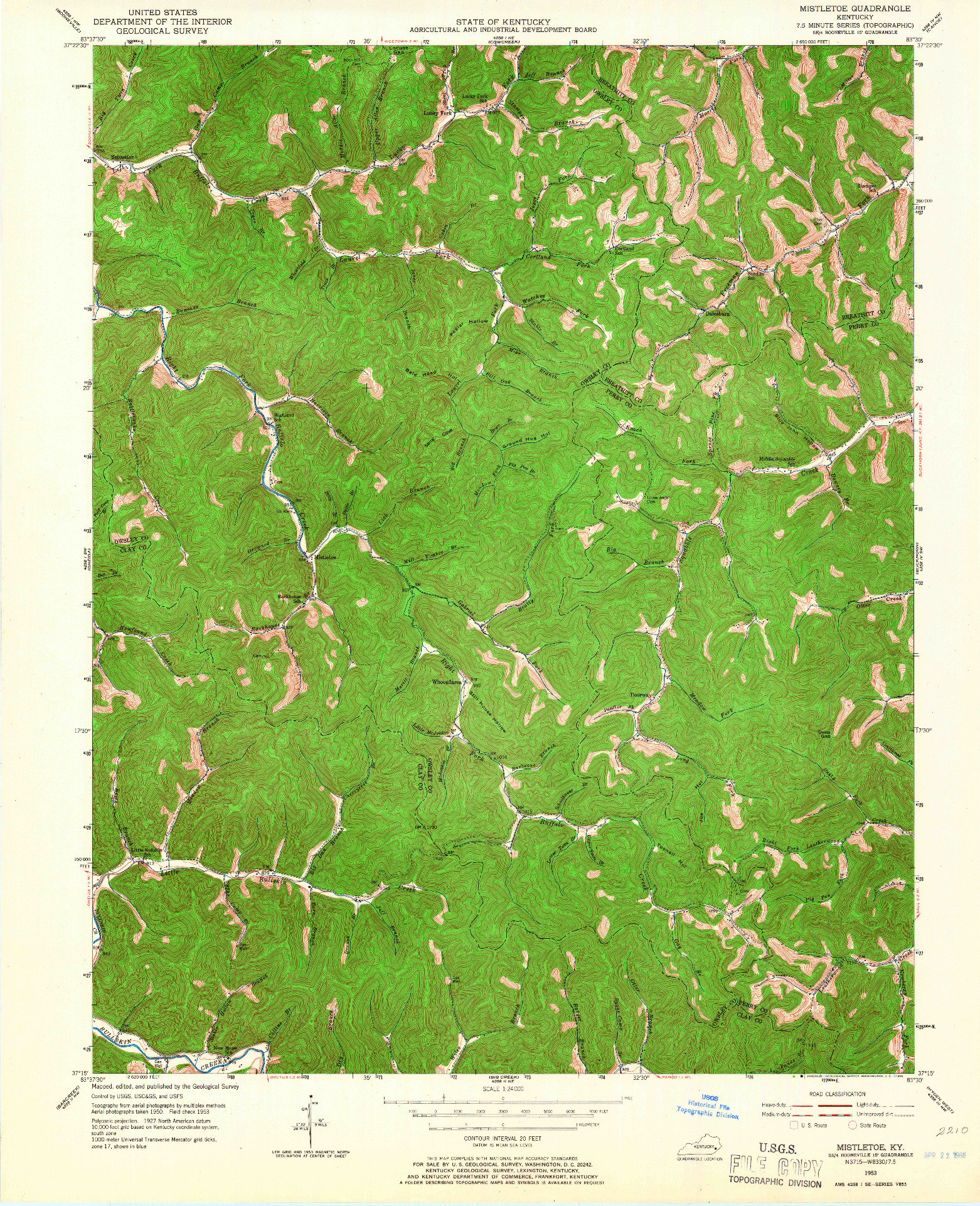 USGS 1:24000-SCALE QUADRANGLE FOR MISTLETOE, KY 1953