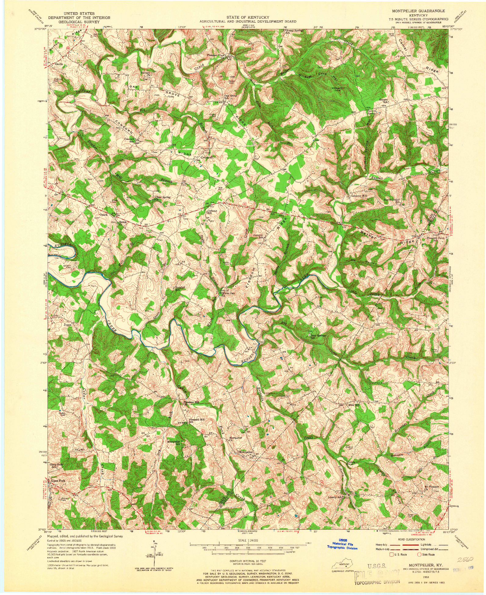 USGS 1:24000-SCALE QUADRANGLE FOR MONTPELIER, KY 1953
