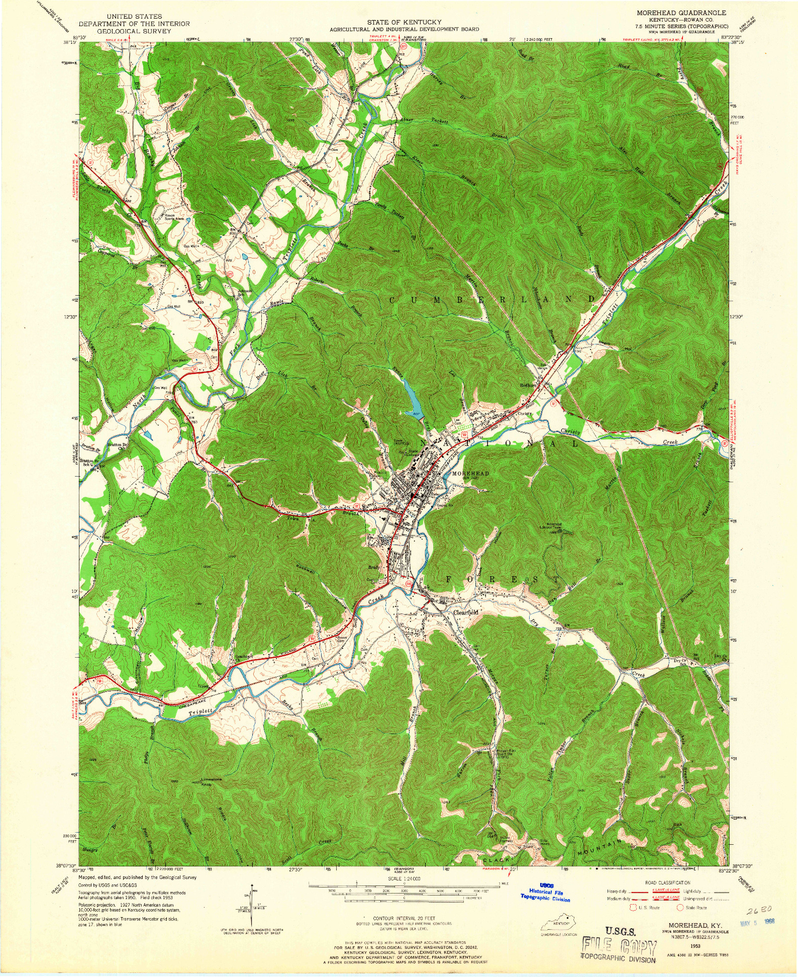 USGS 1:24000-SCALE QUADRANGLE FOR MOREHEAD, KY 1953