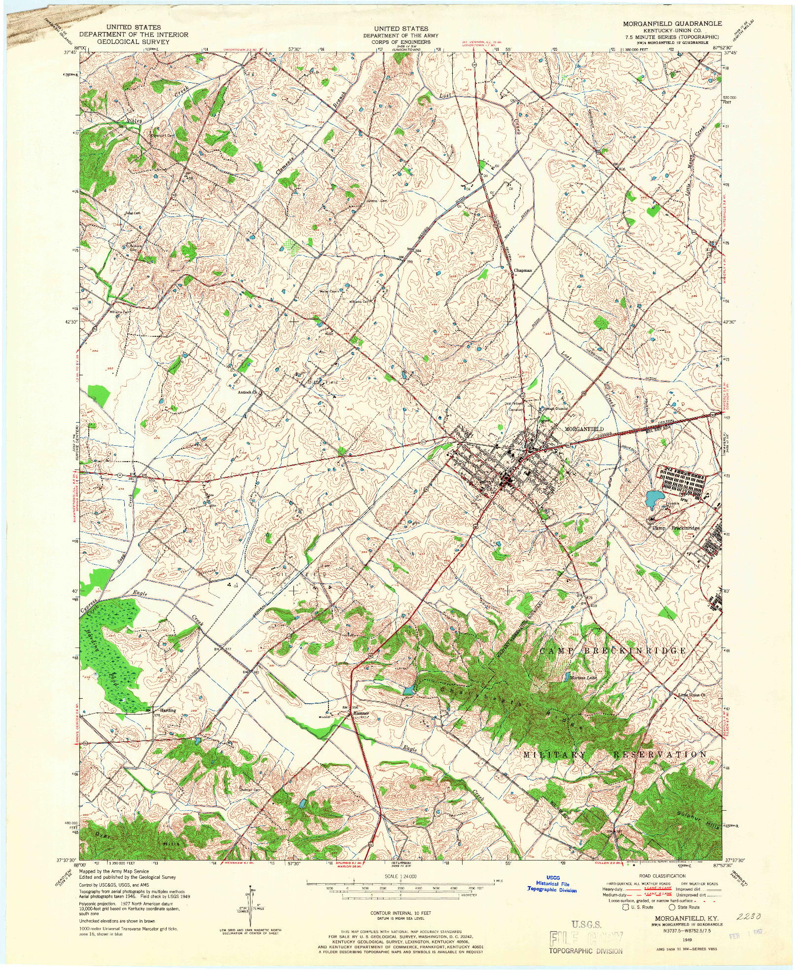 USGS 1:24000-SCALE QUADRANGLE FOR MORGANFIELD, KY 1949