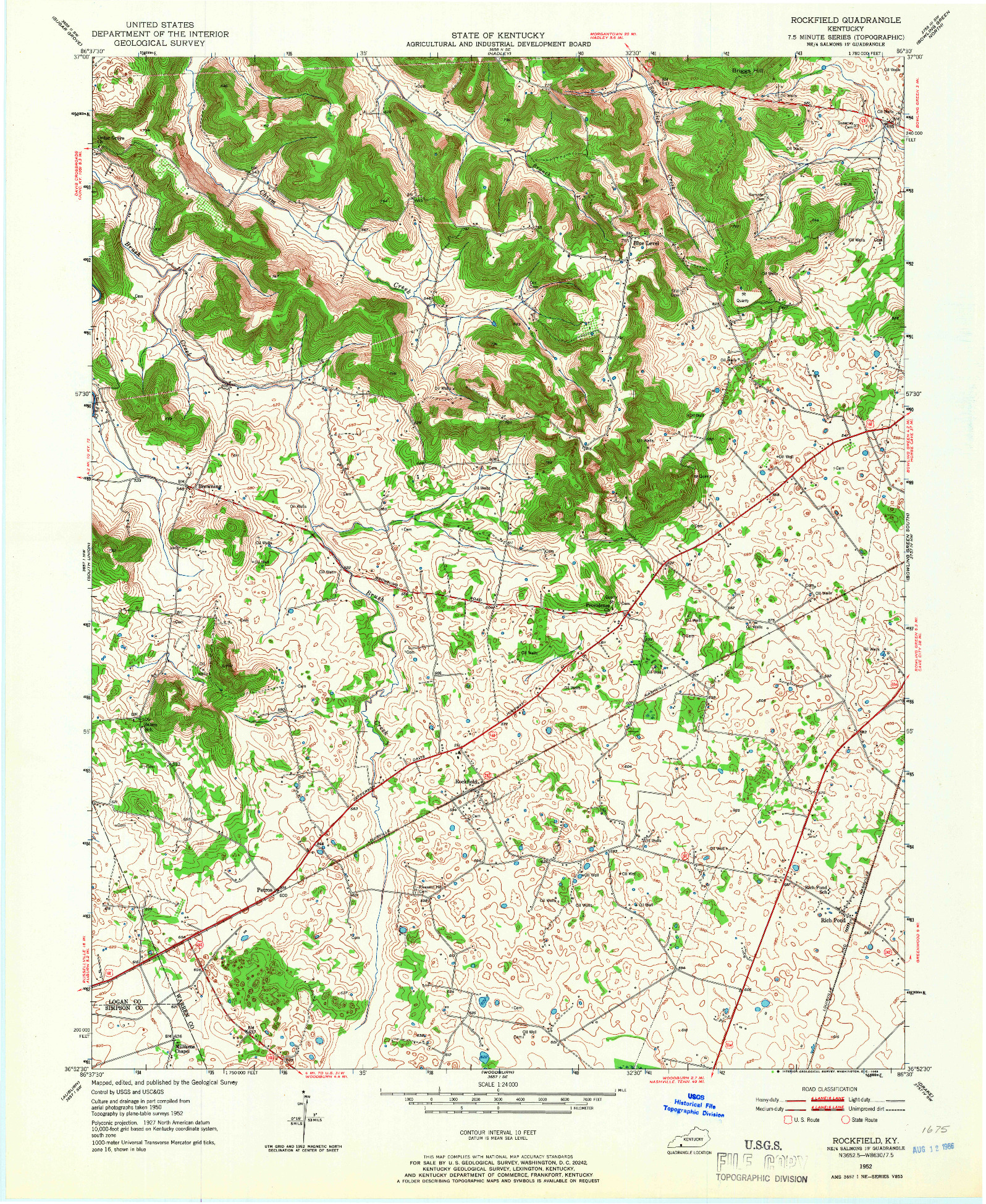 USGS 1:24000-SCALE QUADRANGLE FOR ROCKFIELD, KY 1952