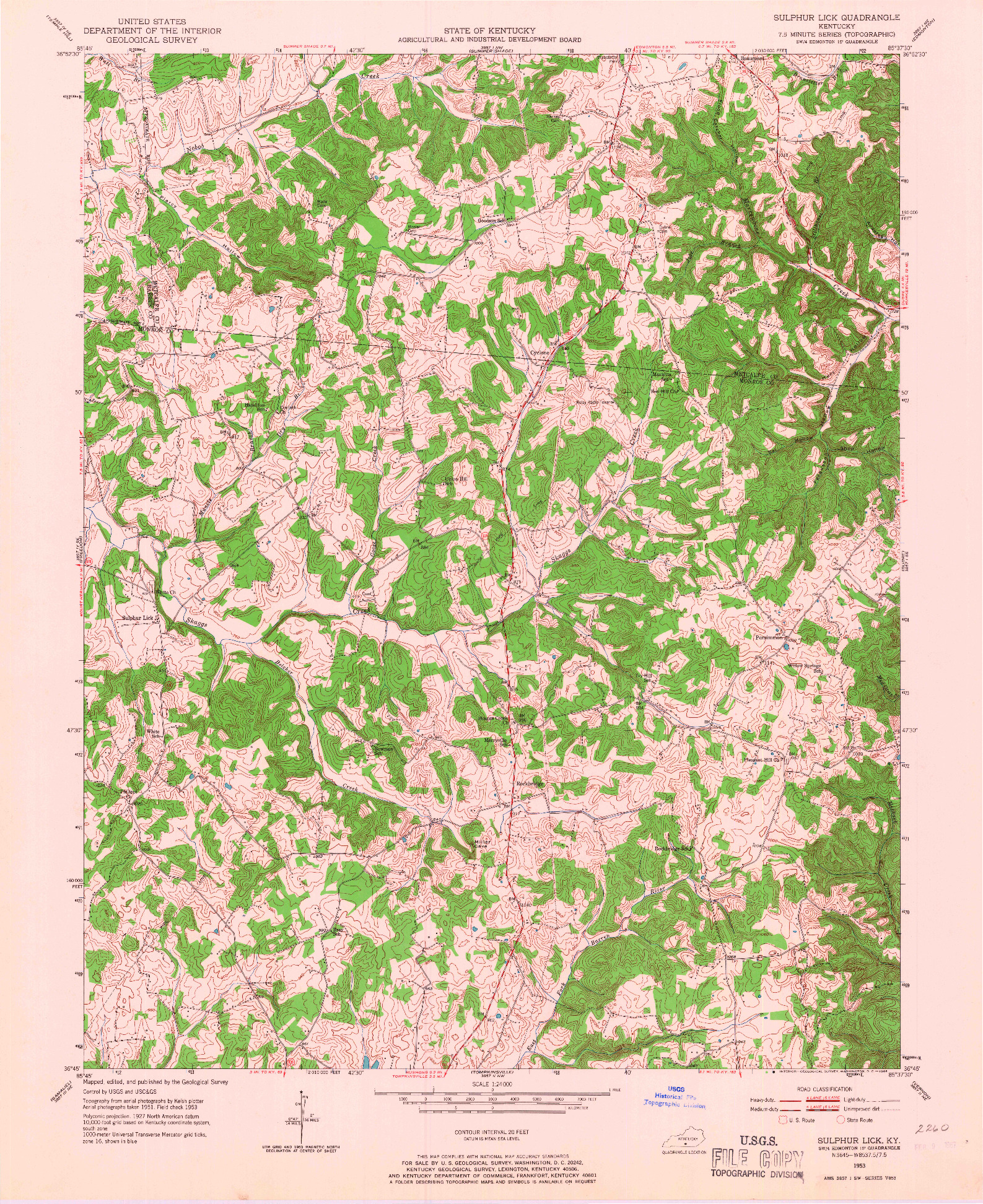 USGS 1:24000-SCALE QUADRANGLE FOR SULPHUR LICK, KY 1953