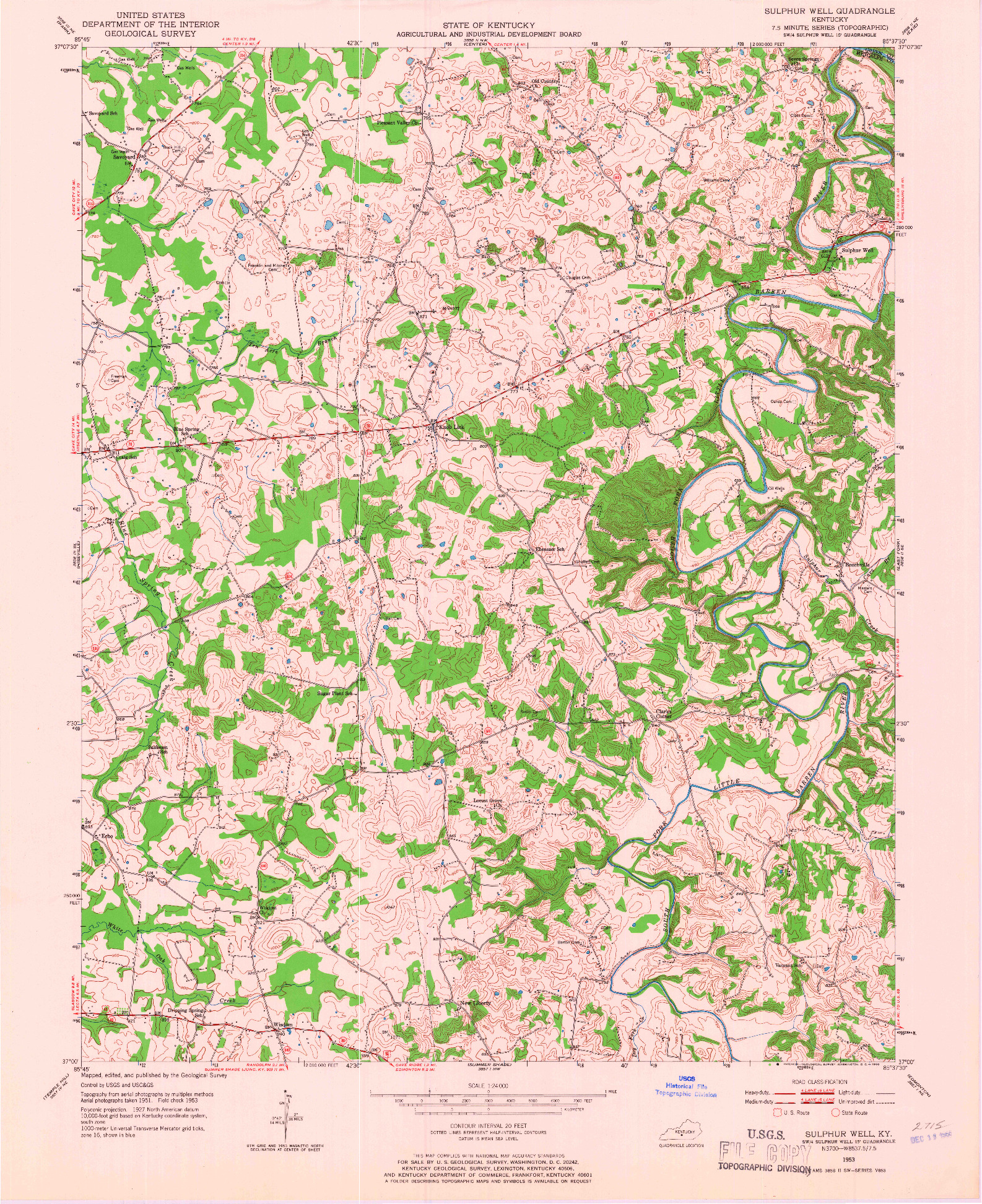 USGS 1:24000-SCALE QUADRANGLE FOR SULPHUR WELL, KY 1953