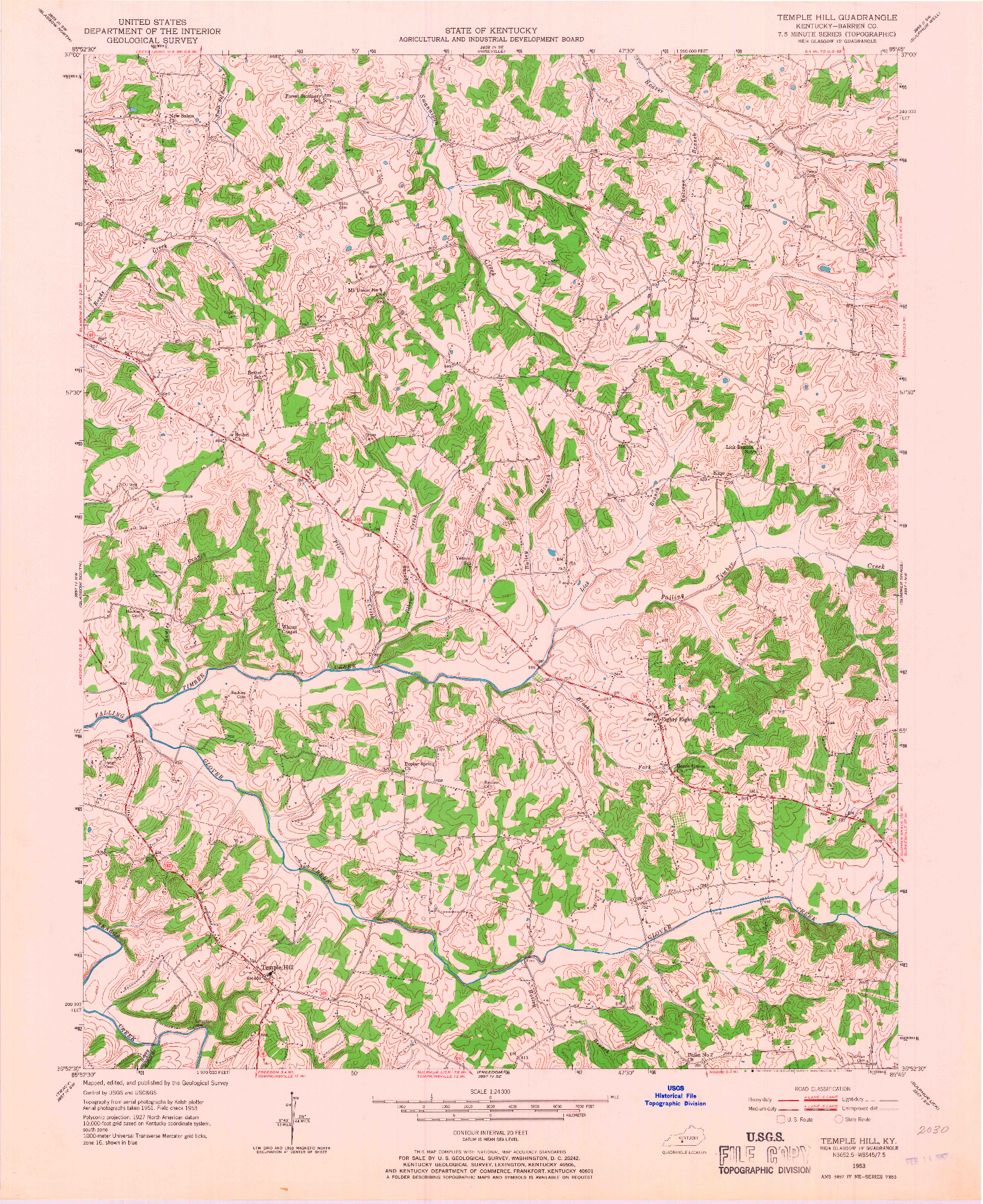 USGS 1:24000-SCALE QUADRANGLE FOR TEMPLE HILL, KY 1953