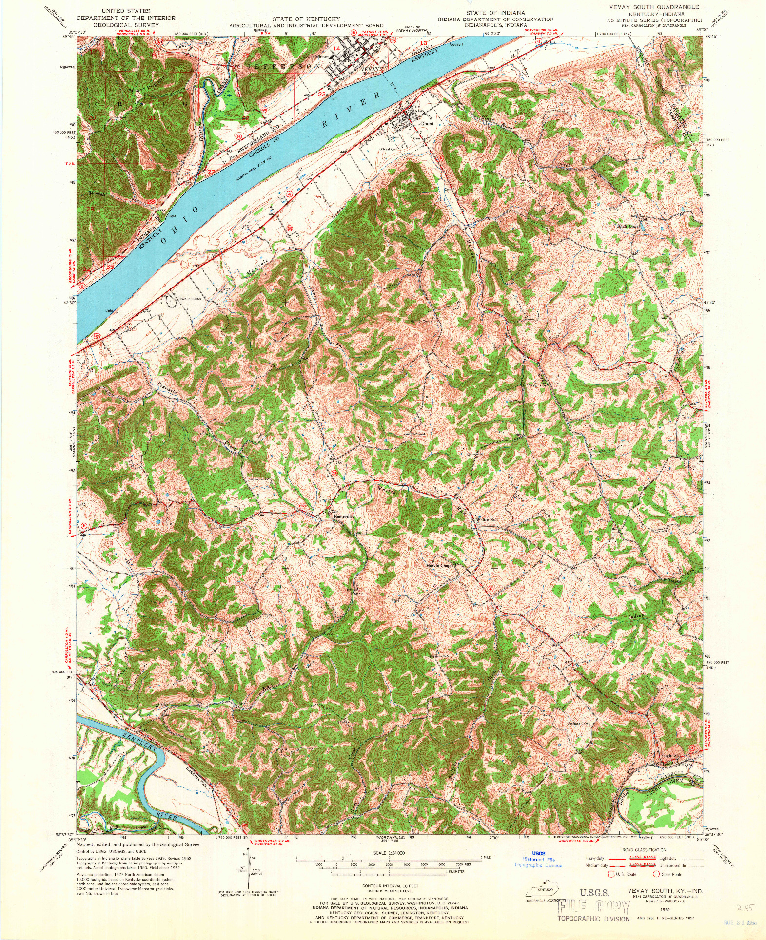 USGS 1:24000-SCALE QUADRANGLE FOR VEVAY SOUTH, KY 1952