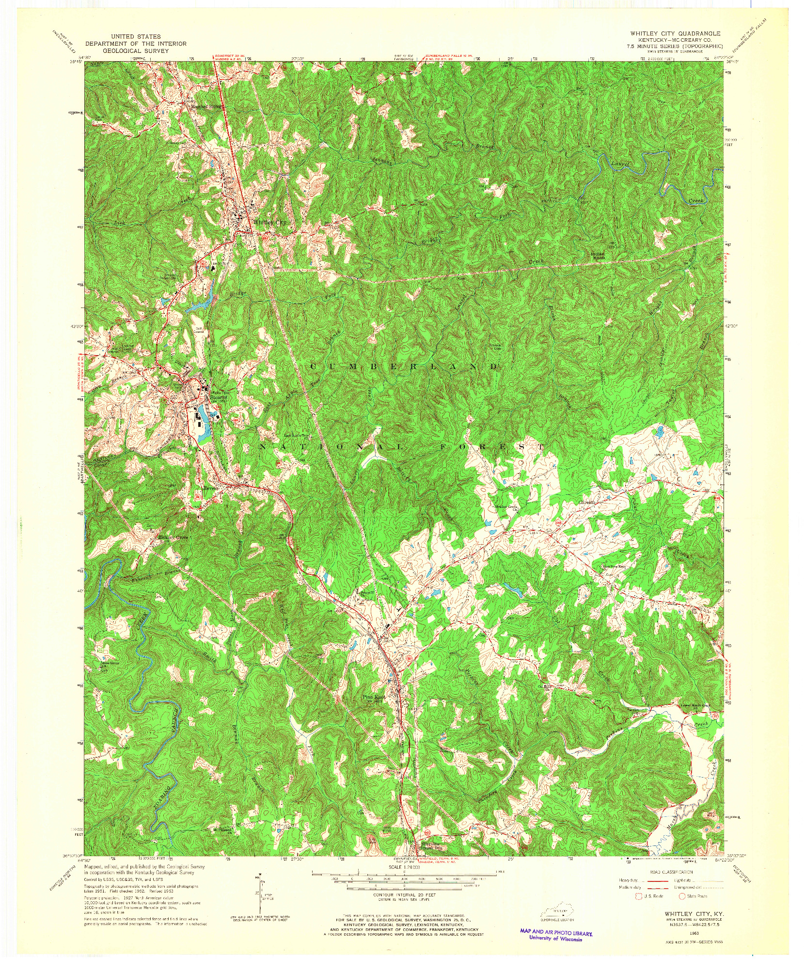 USGS 1:24000-SCALE QUADRANGLE FOR WHITLEY CITY, KY 1963