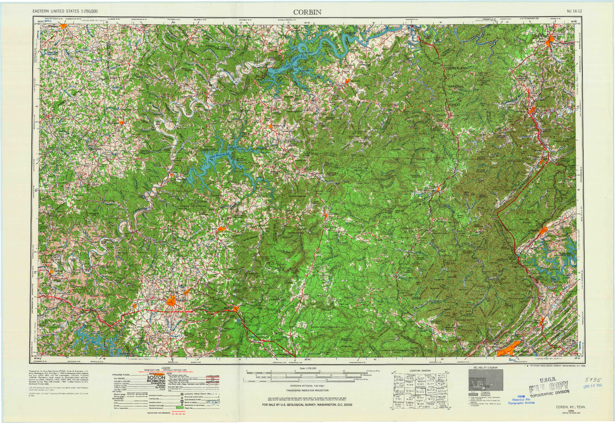 USGS 1:250000-SCALE QUADRANGLE FOR CORBIN, KY 1956