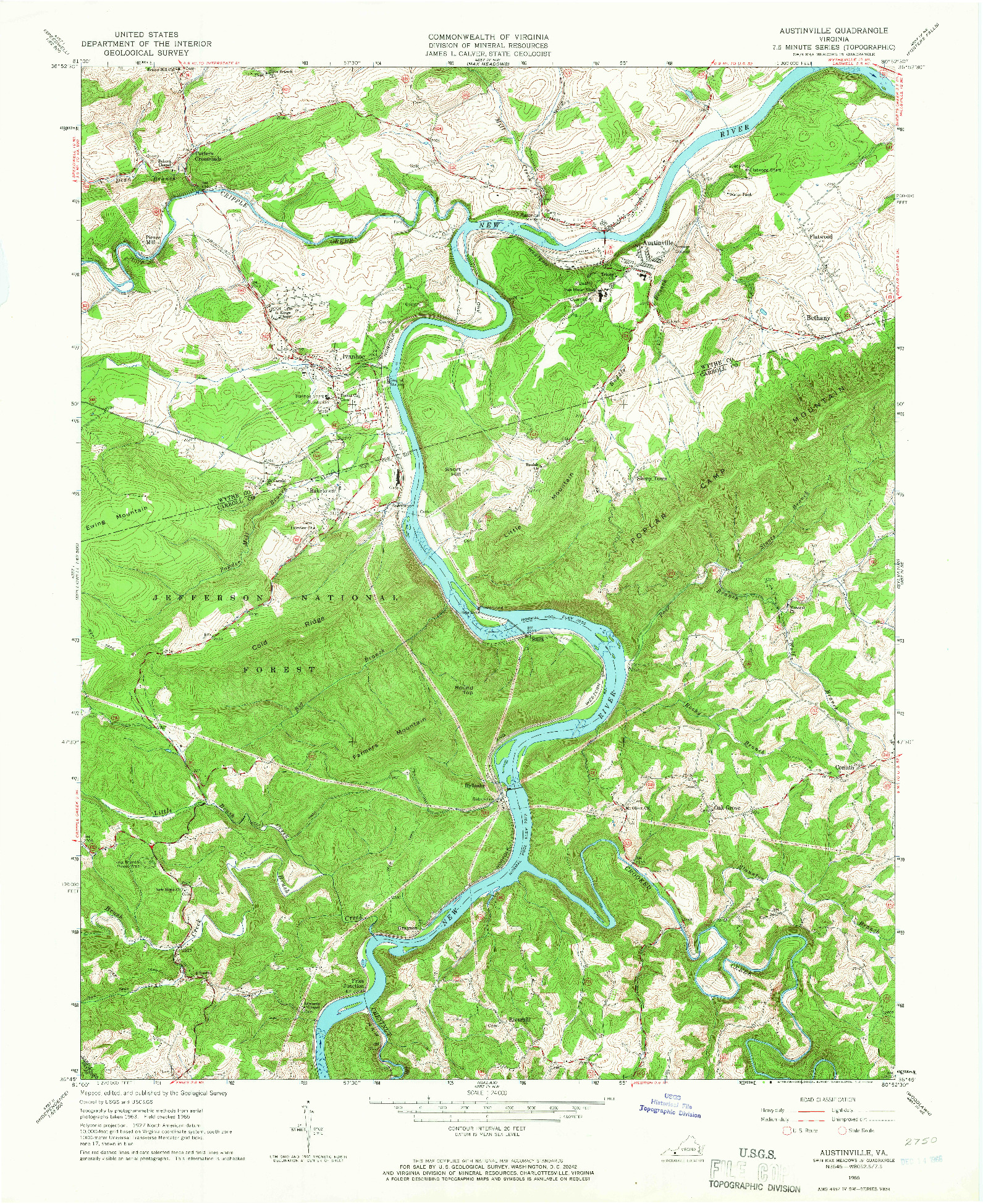 USGS 1:24000-SCALE QUADRANGLE FOR AUSTINVILLE, VA 1965