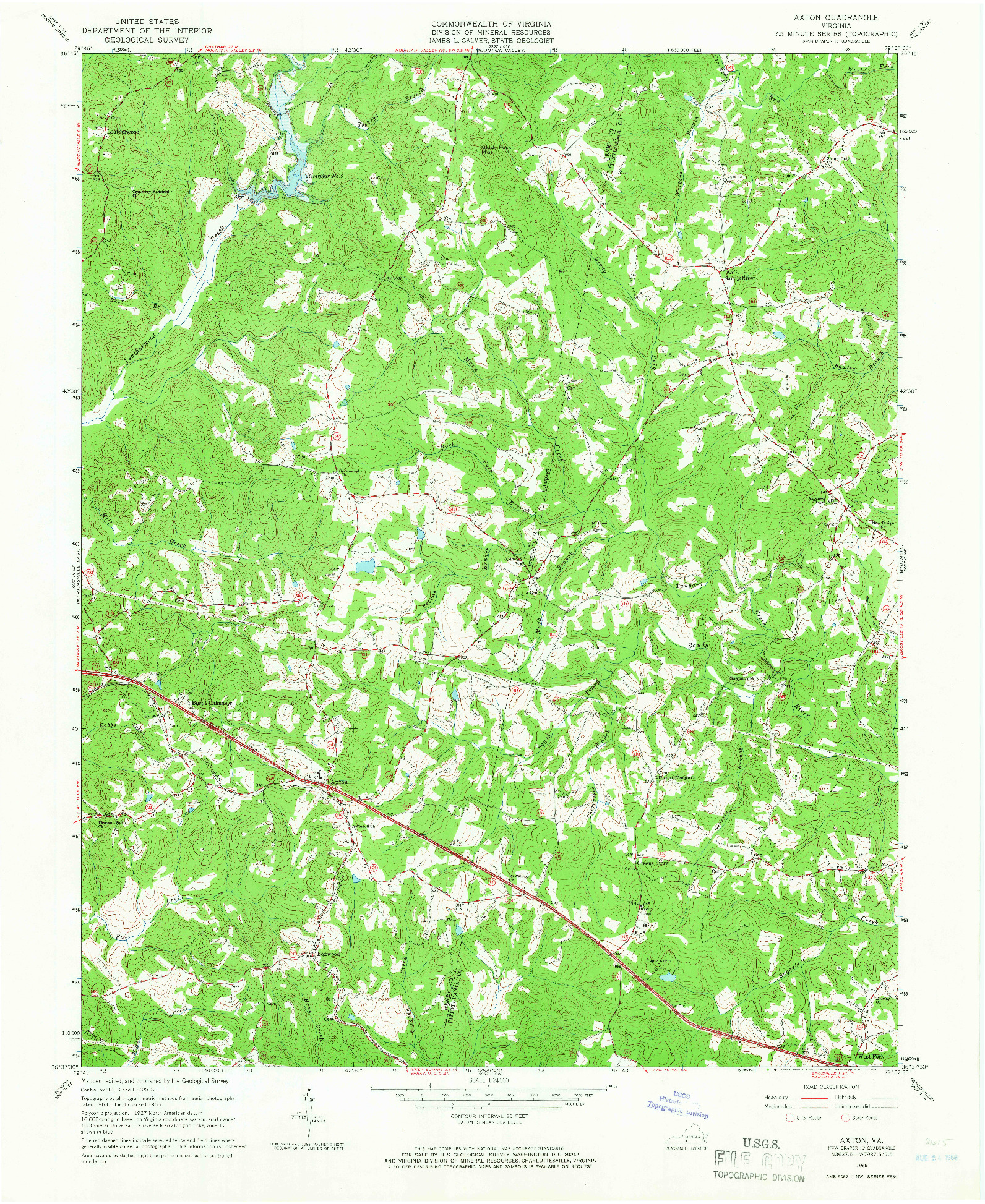 USGS 1:24000-SCALE QUADRANGLE FOR AXTON, VA 1965