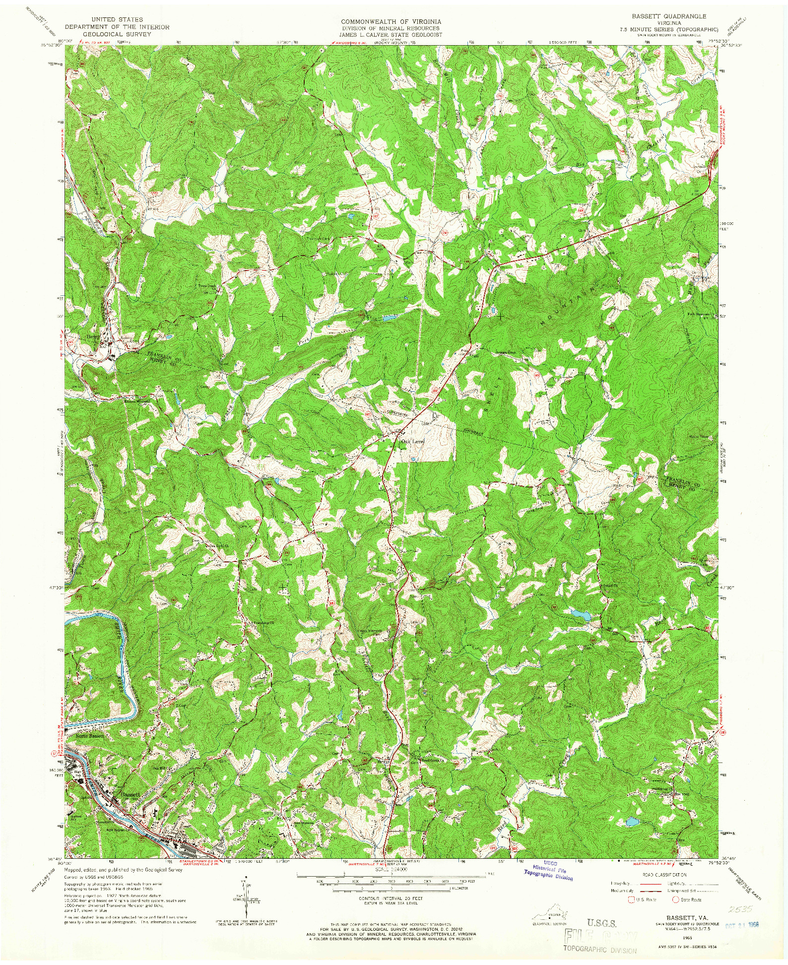 USGS 1:24000-SCALE QUADRANGLE FOR BASSETT, VA 1965