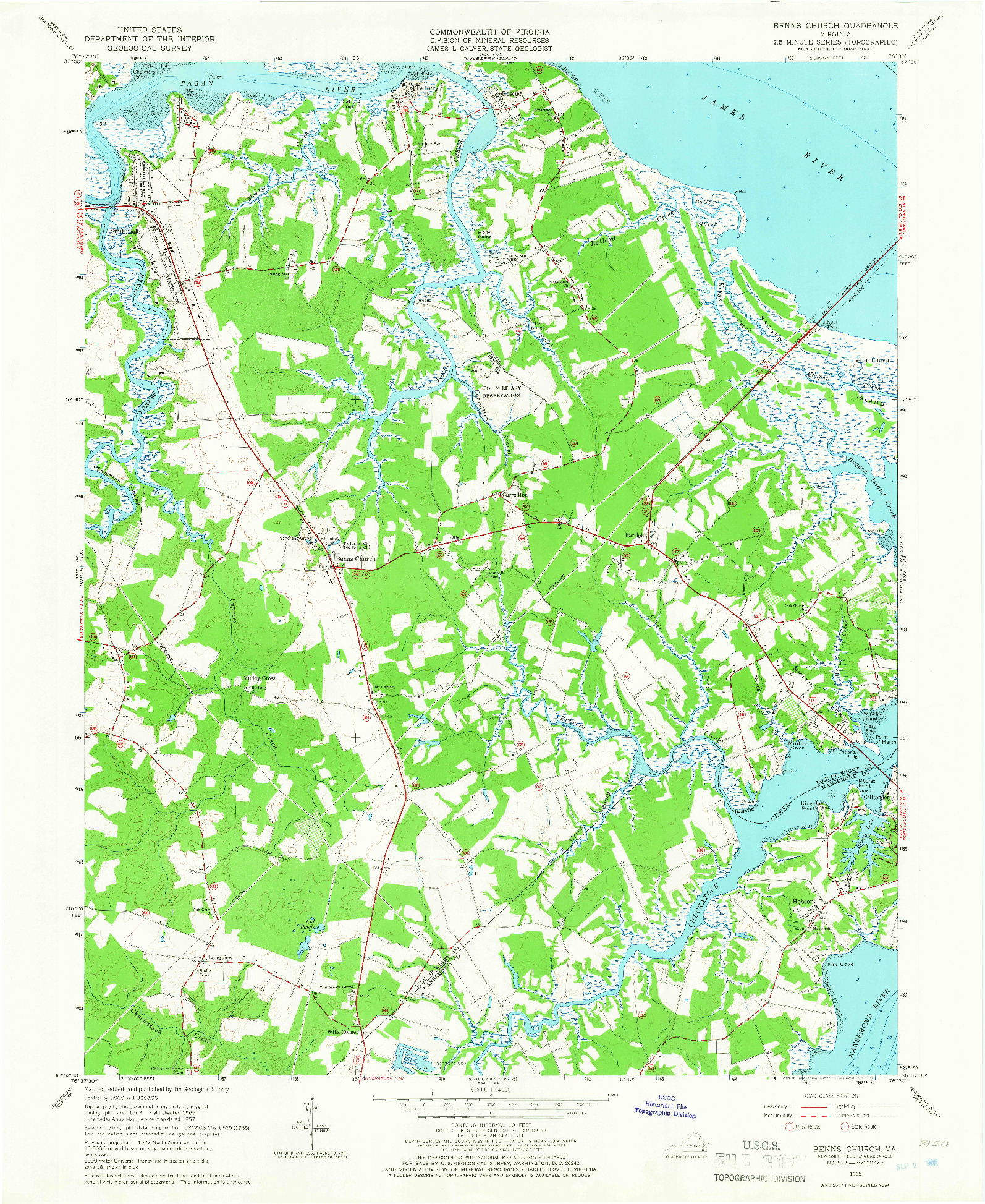 USGS 1:24000-SCALE QUADRANGLE FOR BENNS CHURCH, VA 1965