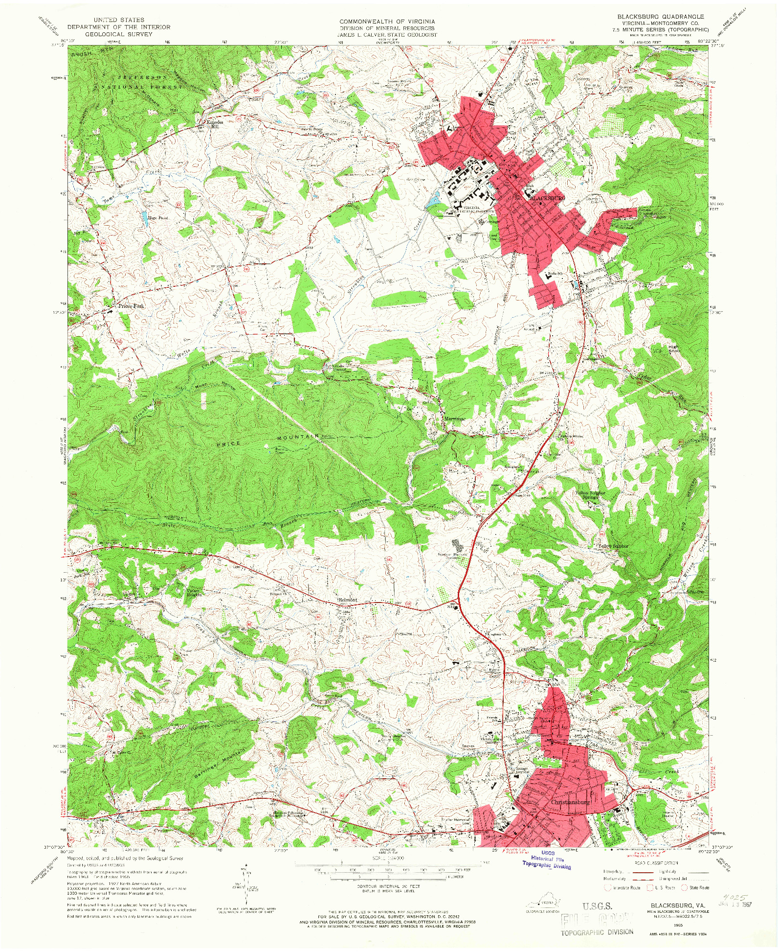 USGS 1:24000-SCALE QUADRANGLE FOR BLACKSBURG, VA 1965