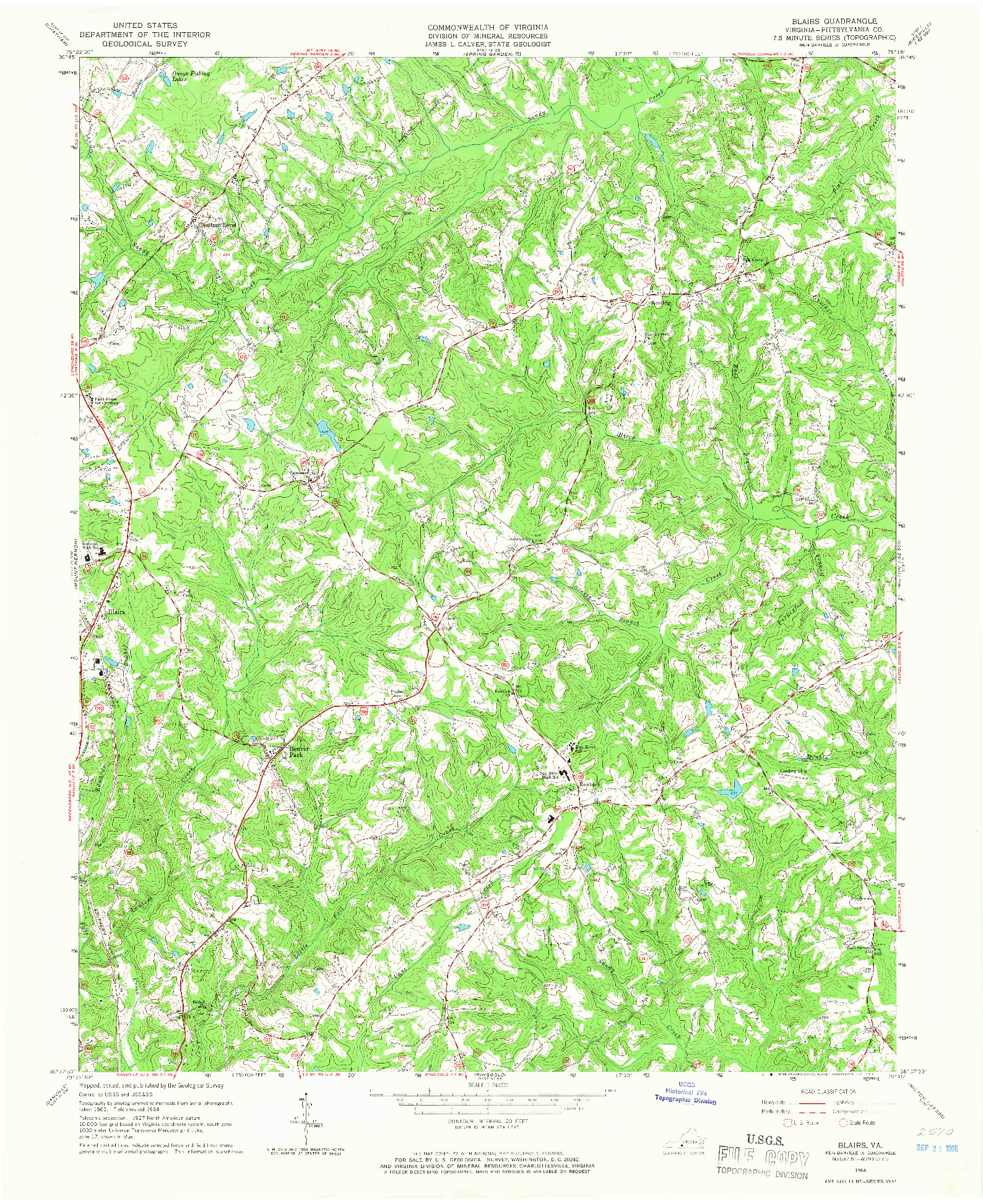 USGS 1:24000-SCALE QUADRANGLE FOR BLAIRS, VA 1964