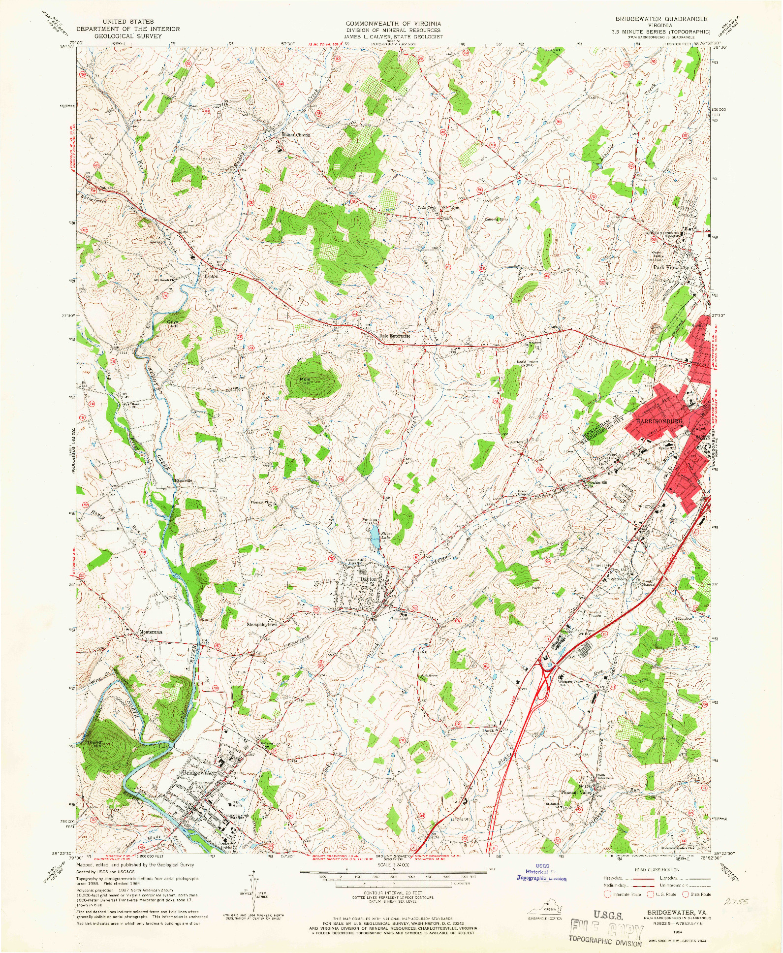 USGS 1:24000-SCALE QUADRANGLE FOR BRIDGEWATER, VA 1964