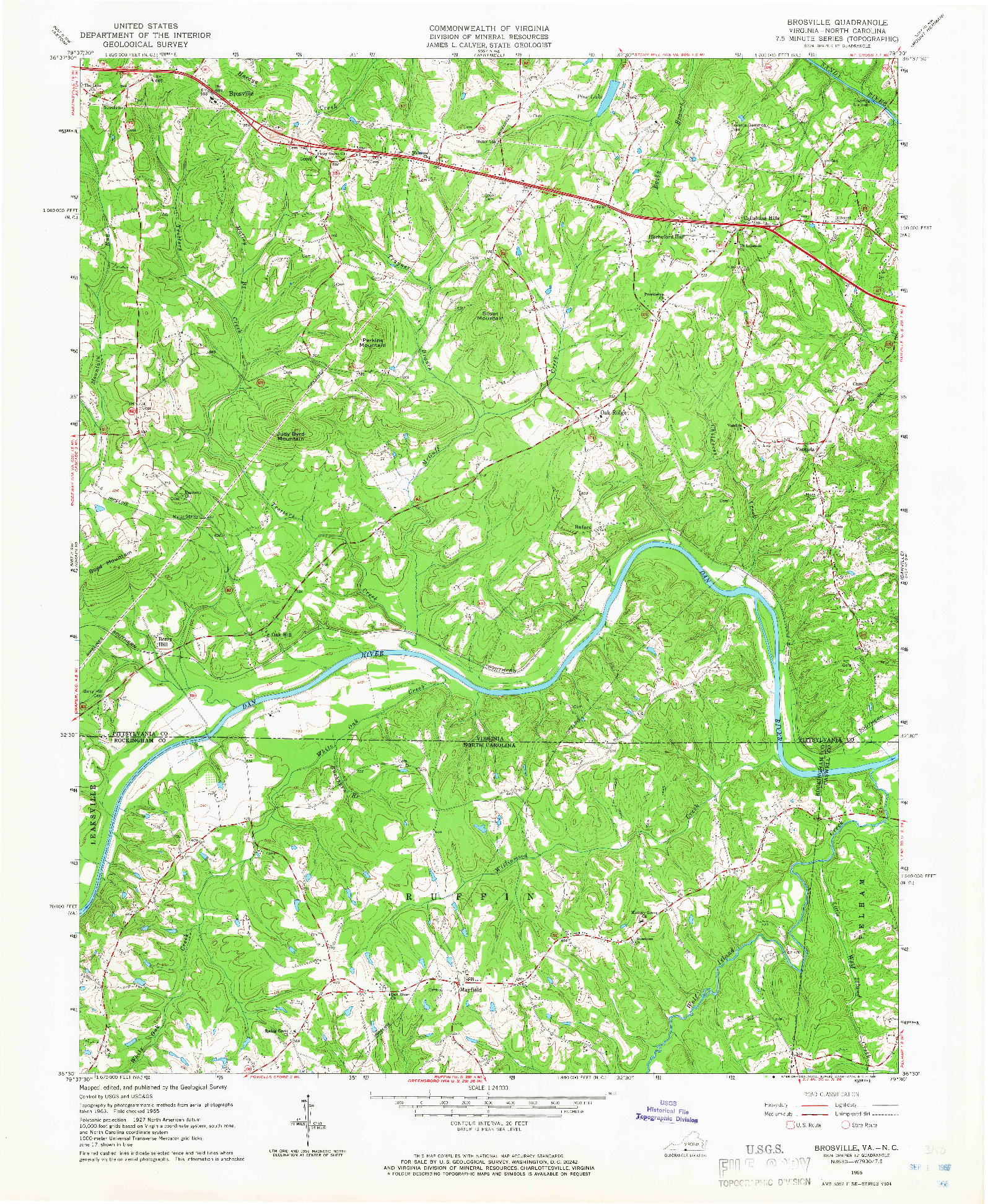 USGS 1:24000-SCALE QUADRANGLE FOR BROSVILLE, VA 1965