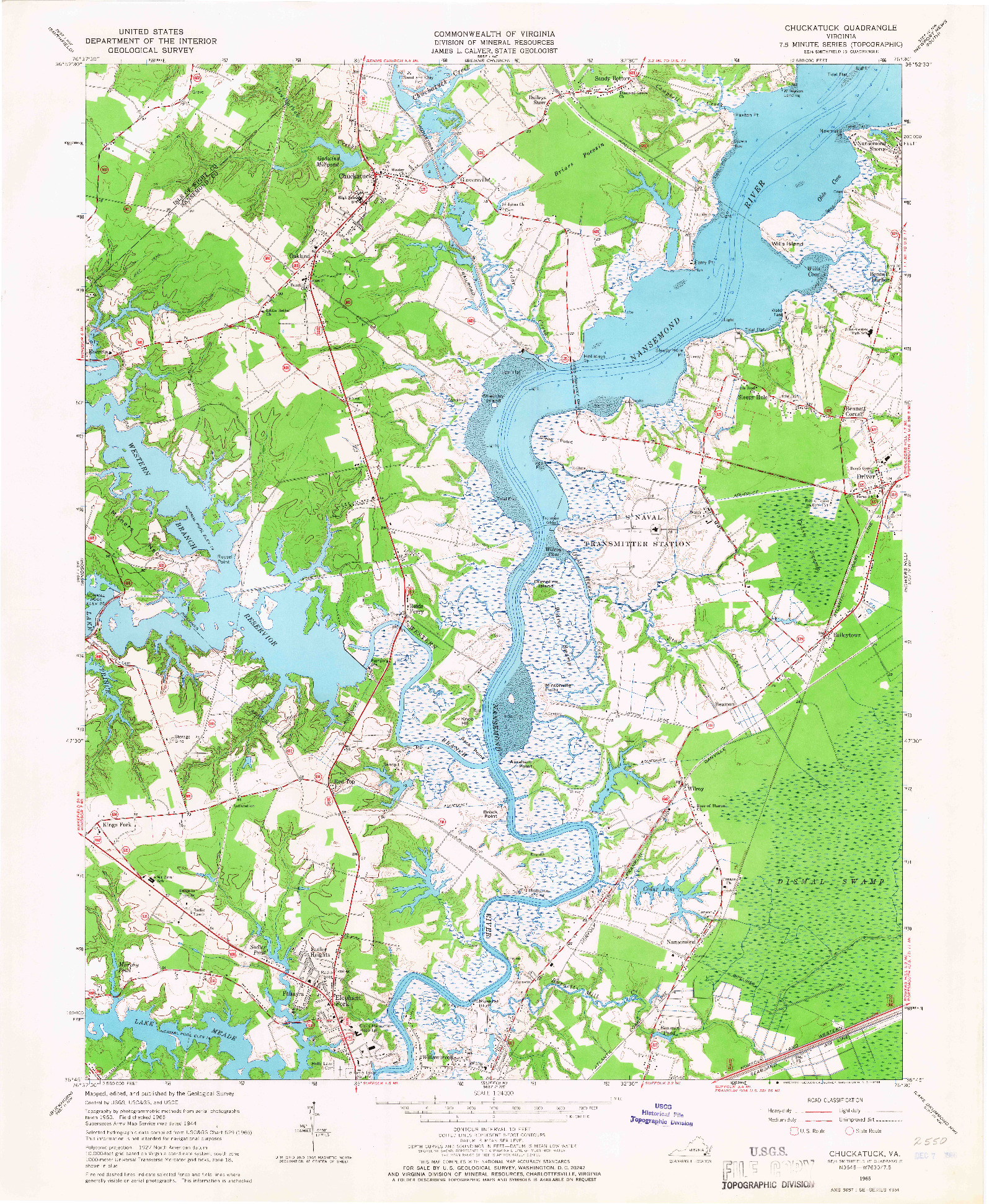 USGS 1:24000-SCALE QUADRANGLE FOR CHUCKATUCK, VA 1965