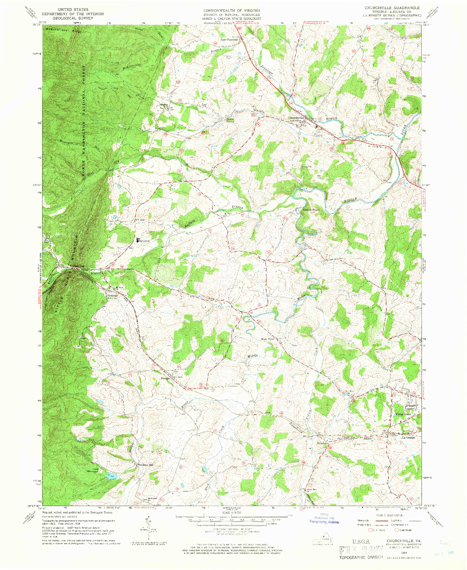 USGS 1:24000-SCALE QUADRANGLE FOR CHURCHVILLE, VA 1964