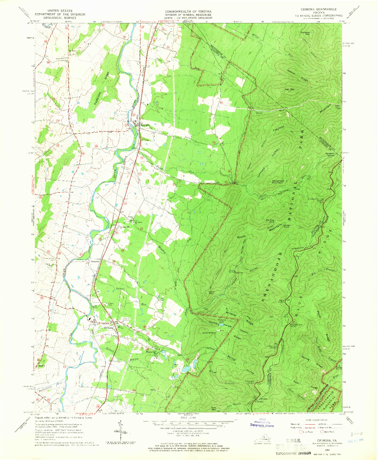 USGS 1:24000-SCALE QUADRANGLE FOR CRIMORA, VA 1965