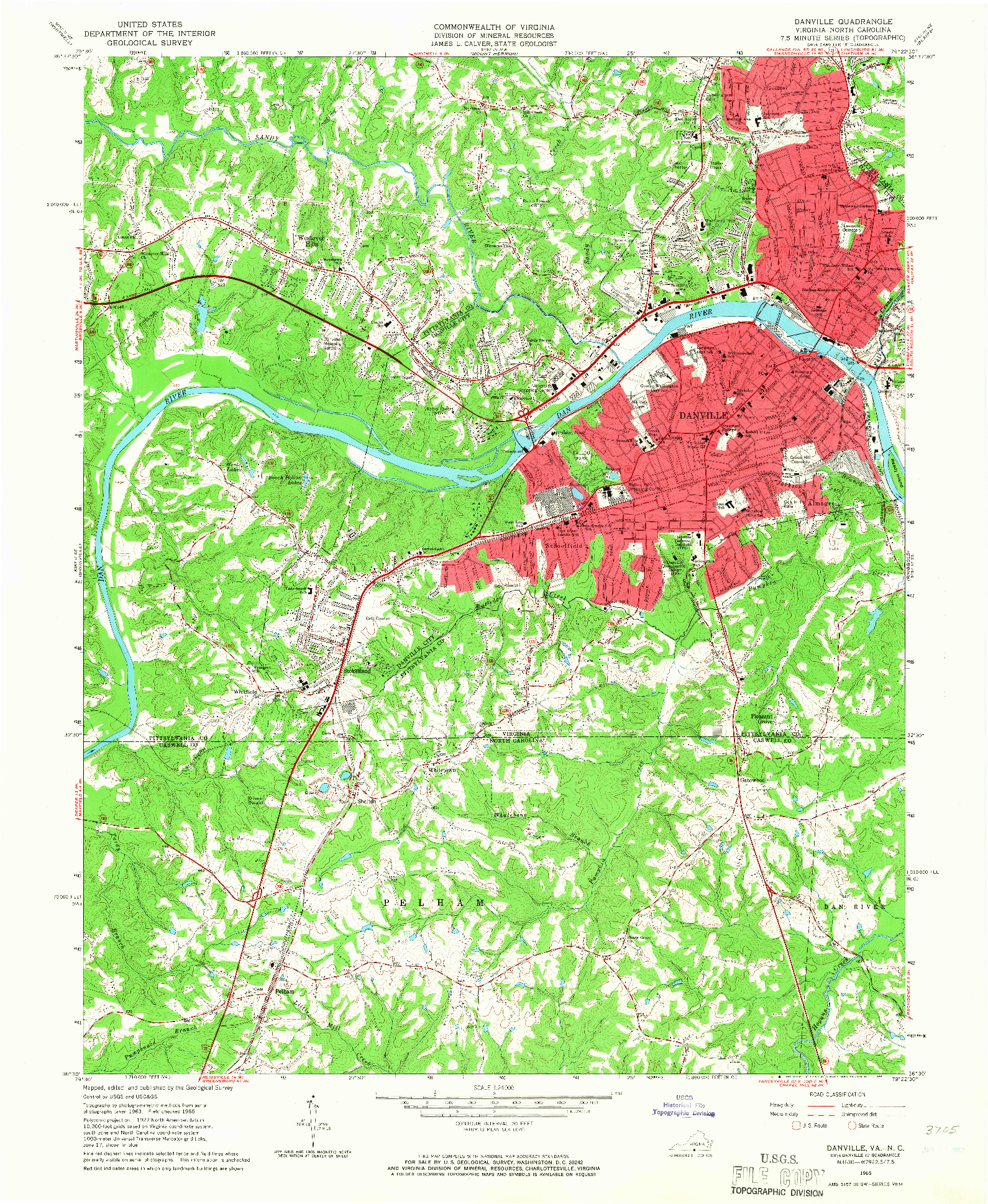 USGS 1:24000-SCALE QUADRANGLE FOR DANVILLE, VA 1965