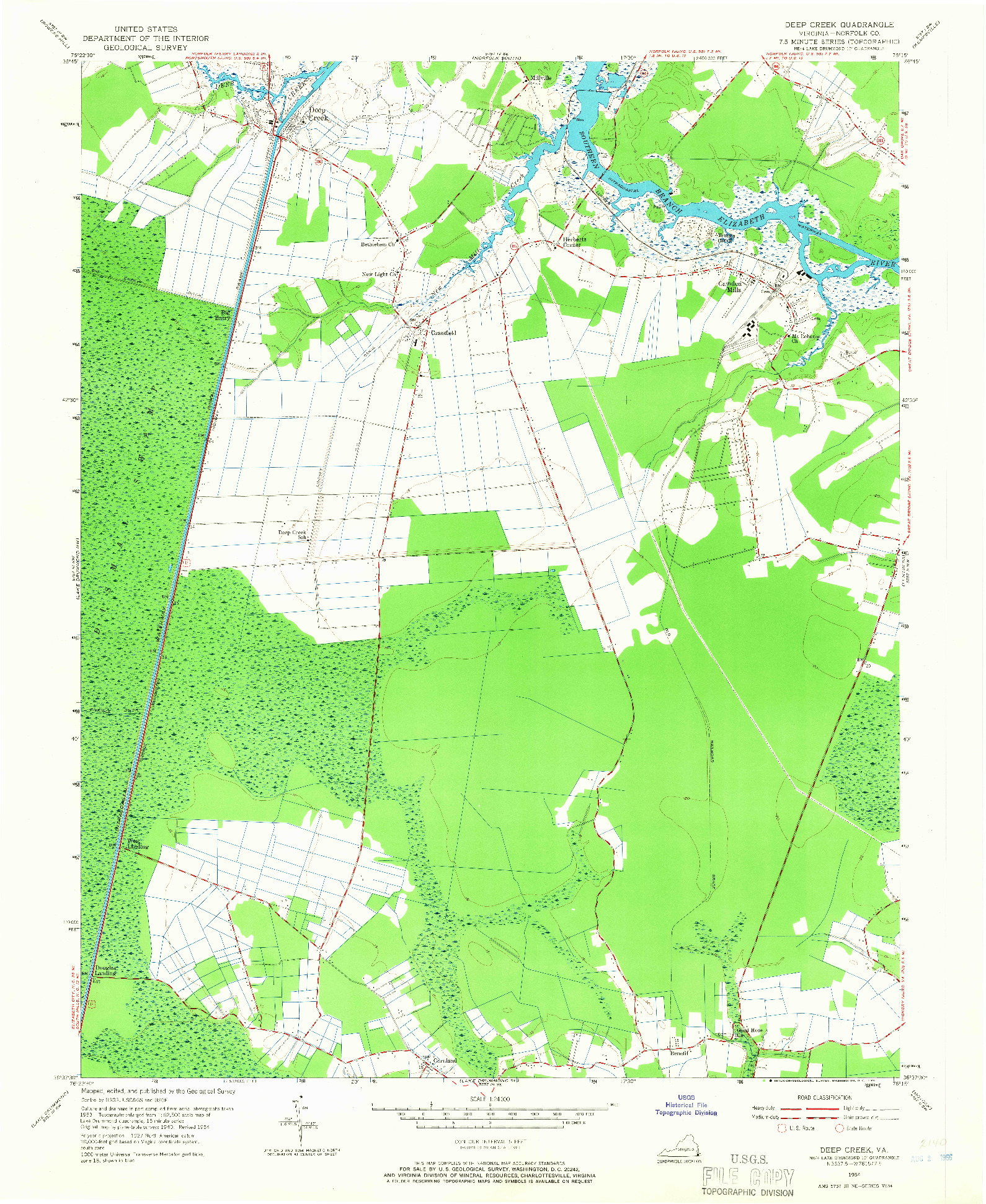 USGS 1:24000-SCALE QUADRANGLE FOR DEEP CREEK, VA 1954