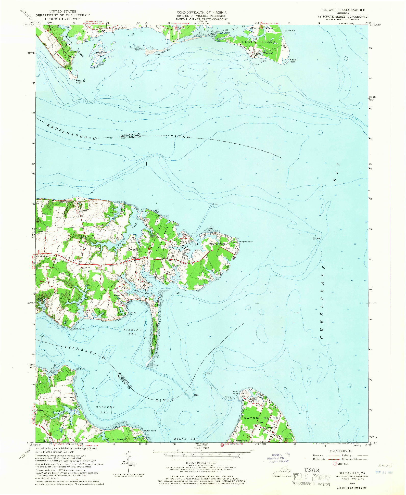 USGS 1:24000-SCALE QUADRANGLE FOR DELTAVILLE, VA 1964