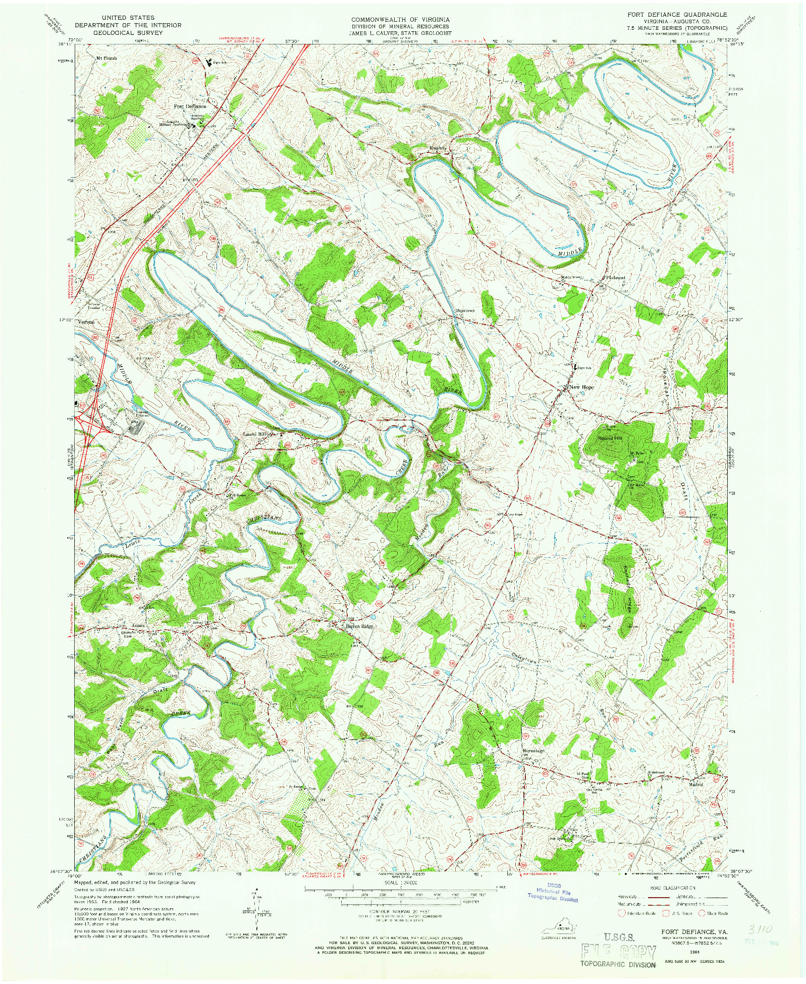 USGS 1:24000-SCALE QUADRANGLE FOR FORT DEFIANCE, VA 1964