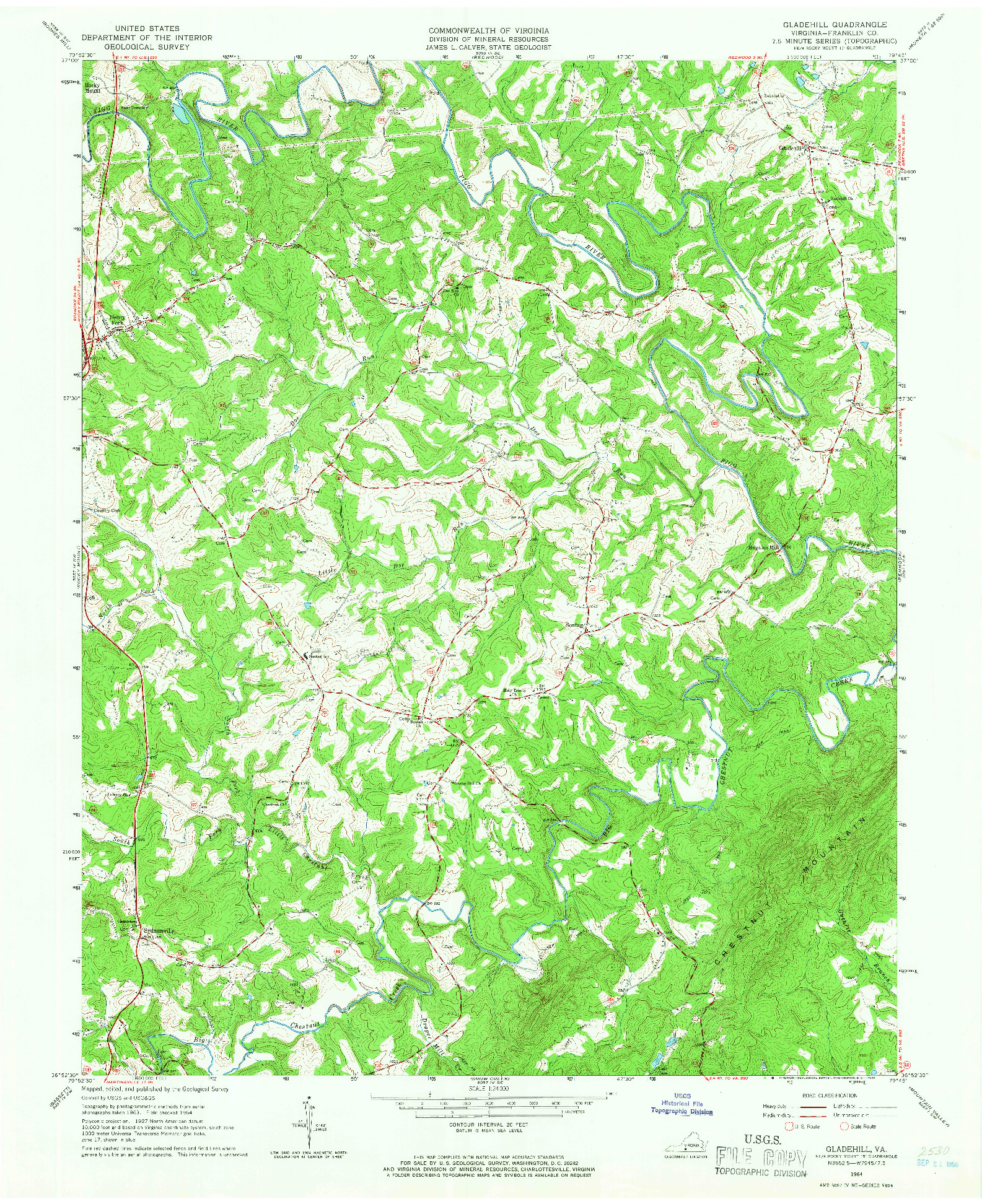 USGS 1:24000-SCALE QUADRANGLE FOR GLADEHILL, VA 1964