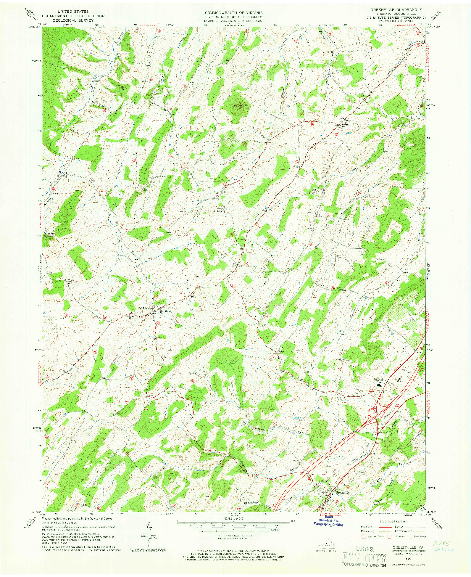 USGS 1:24000-SCALE QUADRANGLE FOR GREENVILLE, VA 1964