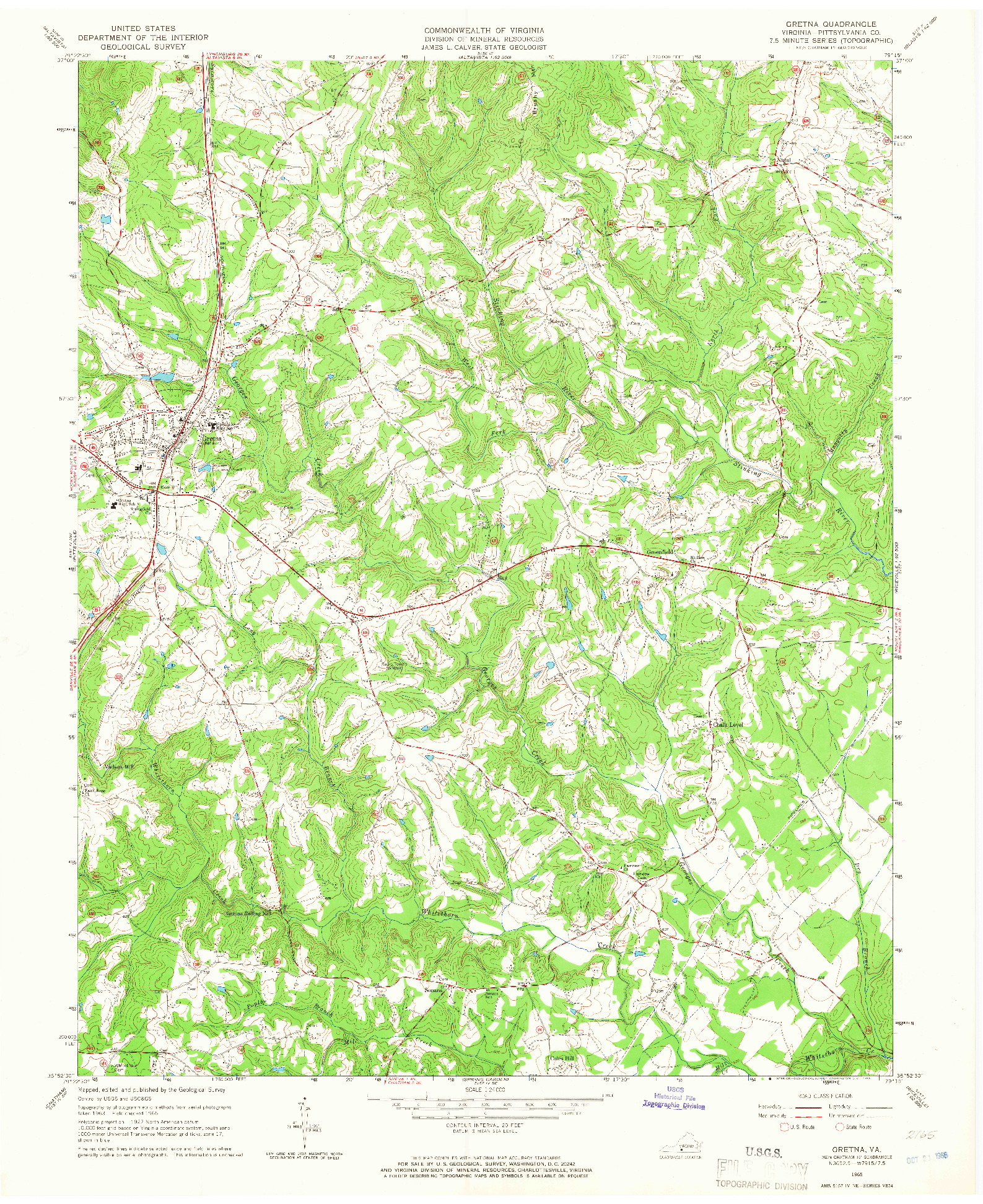 USGS 1:24000-SCALE QUADRANGLE FOR GRETNA, VA 1965