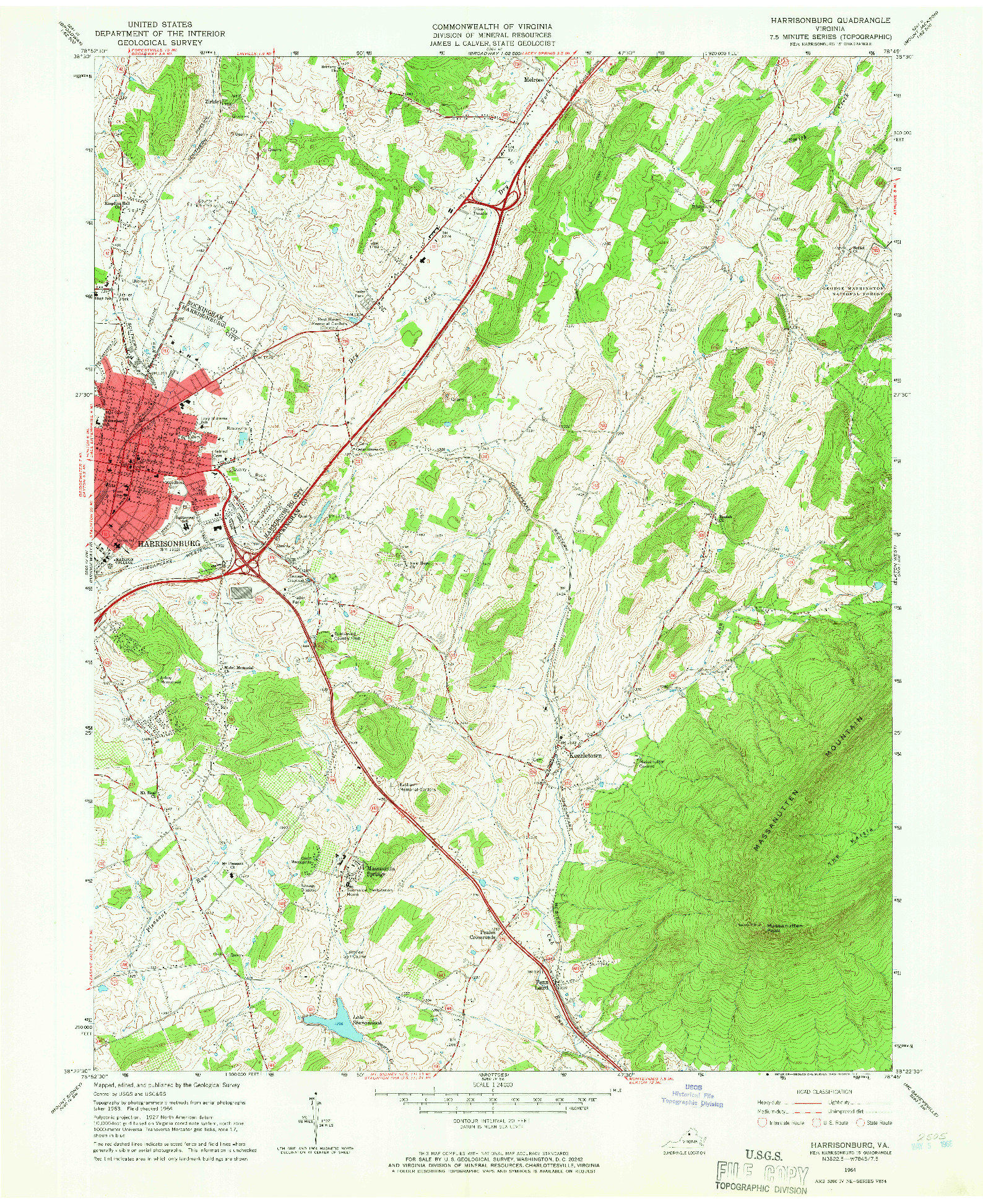 USGS 1:24000-SCALE QUADRANGLE FOR HARRISONBURG, VA 1964