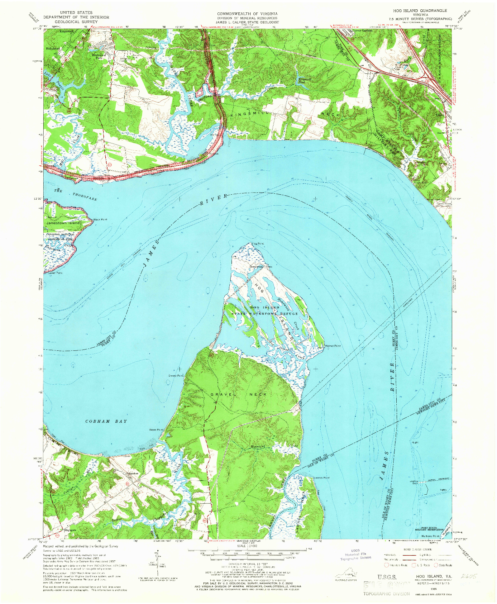 USGS 1:24000-SCALE QUADRANGLE FOR HOG ISLAND, VA 1965