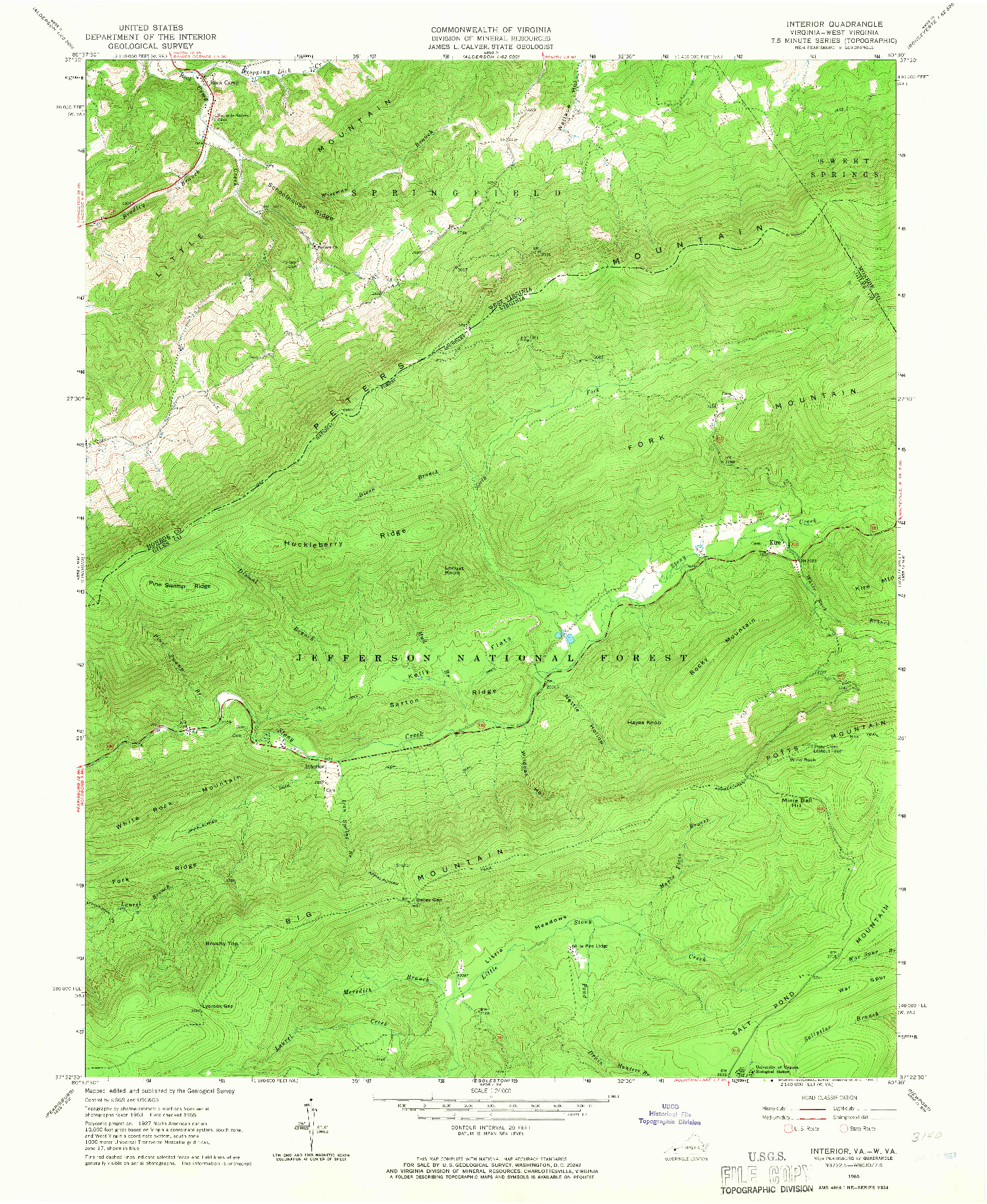 USGS 1:24000-SCALE QUADRANGLE FOR INTERIOR, VA 1965