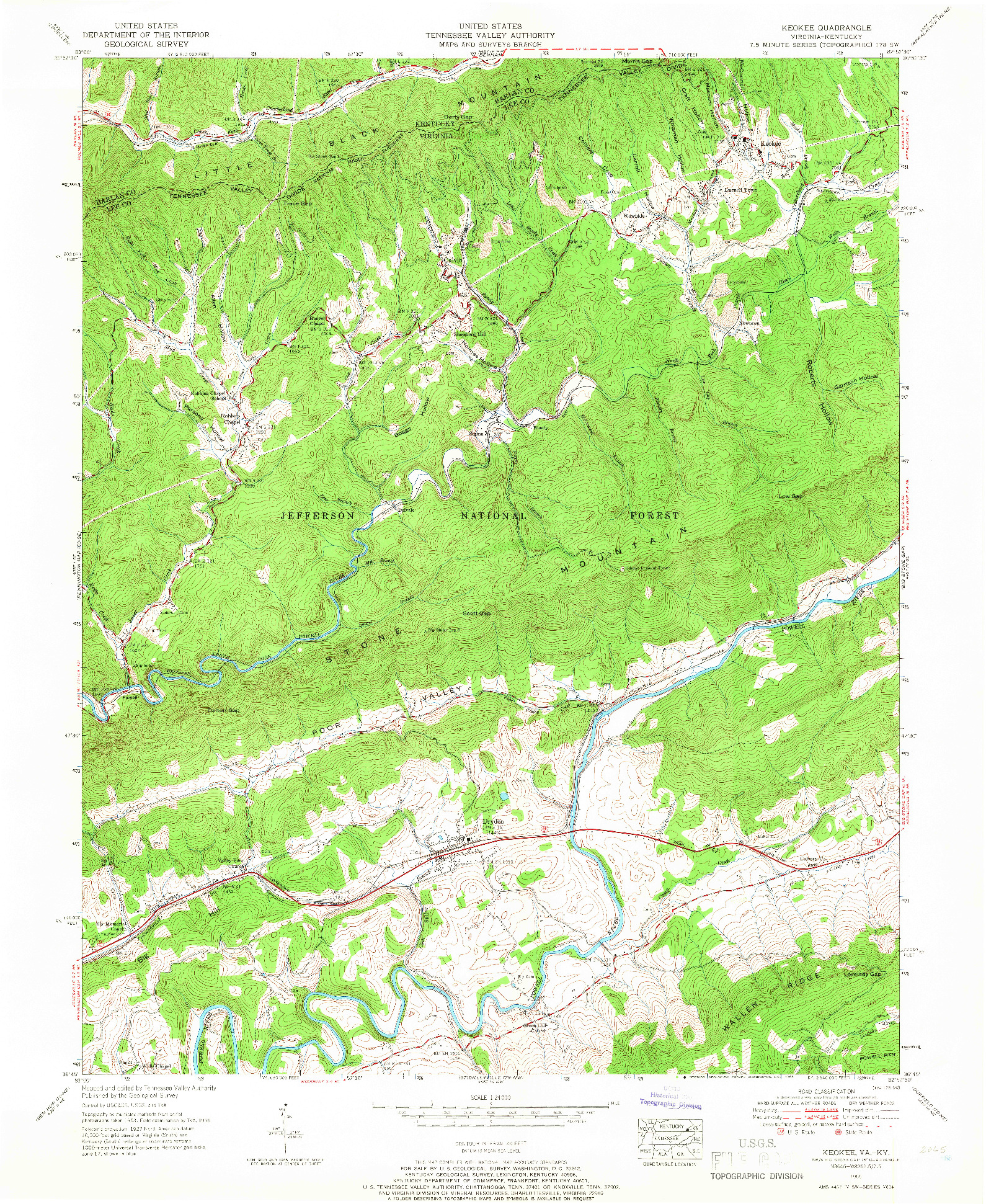 USGS 1:24000-SCALE QUADRANGLE FOR KEOKEE, VA 1955