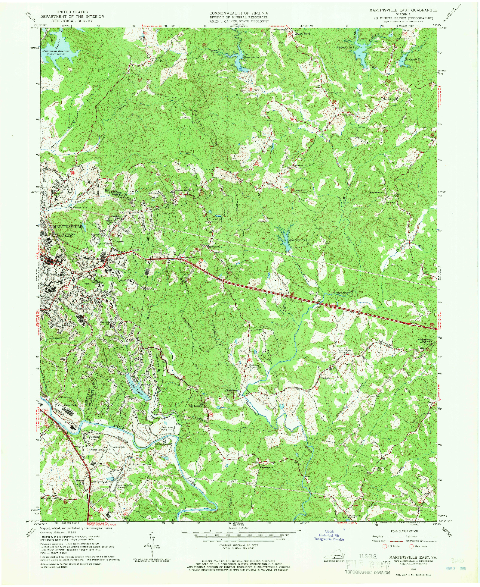 USGS 1:24000-SCALE QUADRANGLE FOR MARTINSVILLE EAST, VA 1964