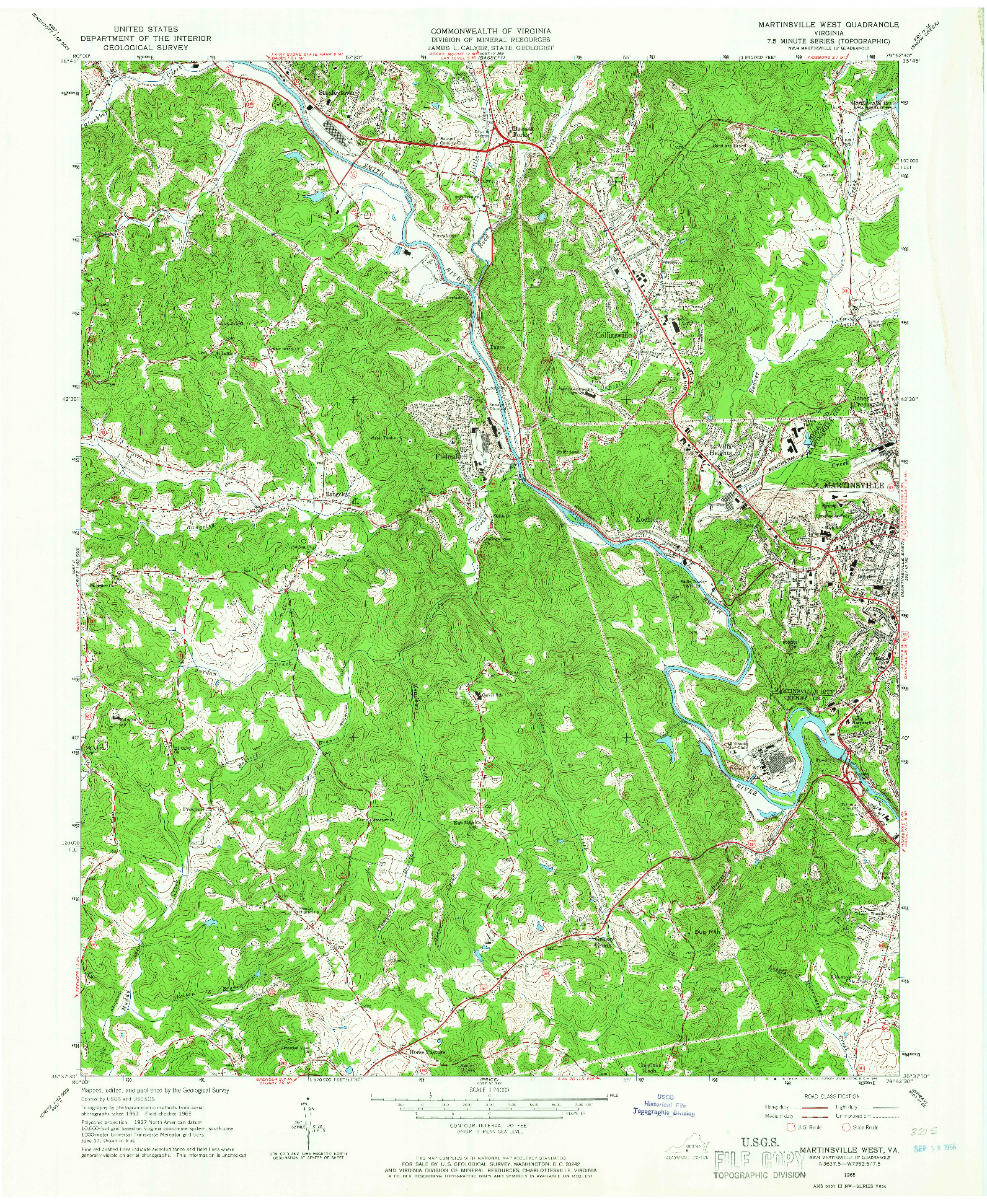 USGS 1:24000-SCALE QUADRANGLE FOR MARTINSVILLE WEST, VA 1965