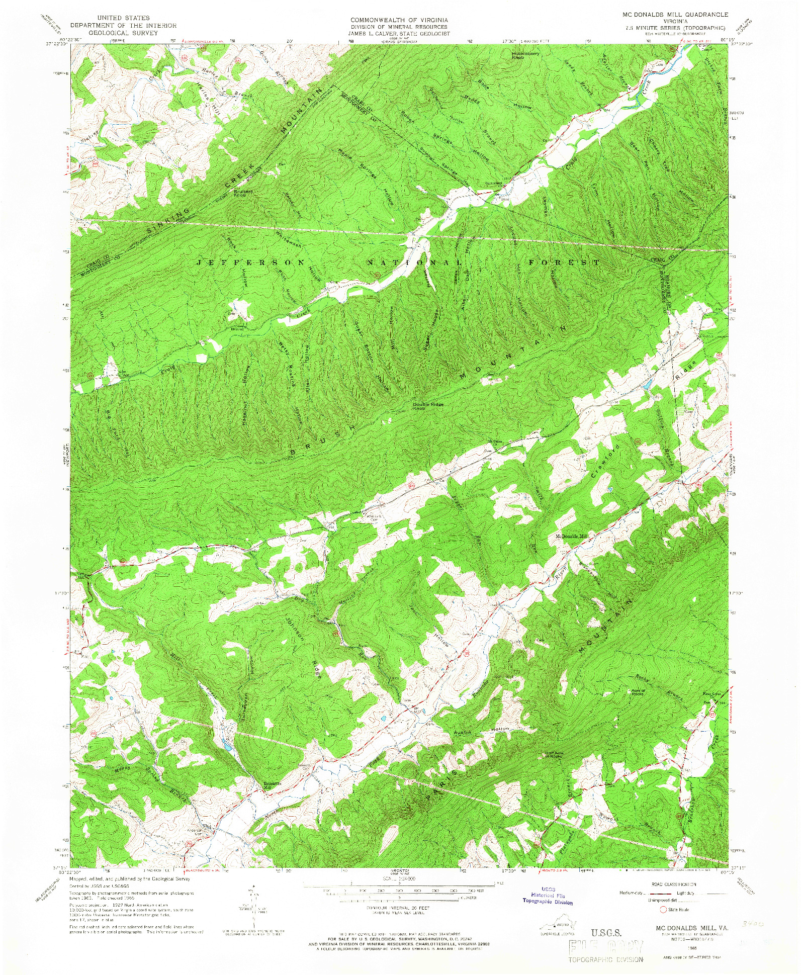 USGS 1:24000-SCALE QUADRANGLE FOR MC DONALDS MILL, VA 1965