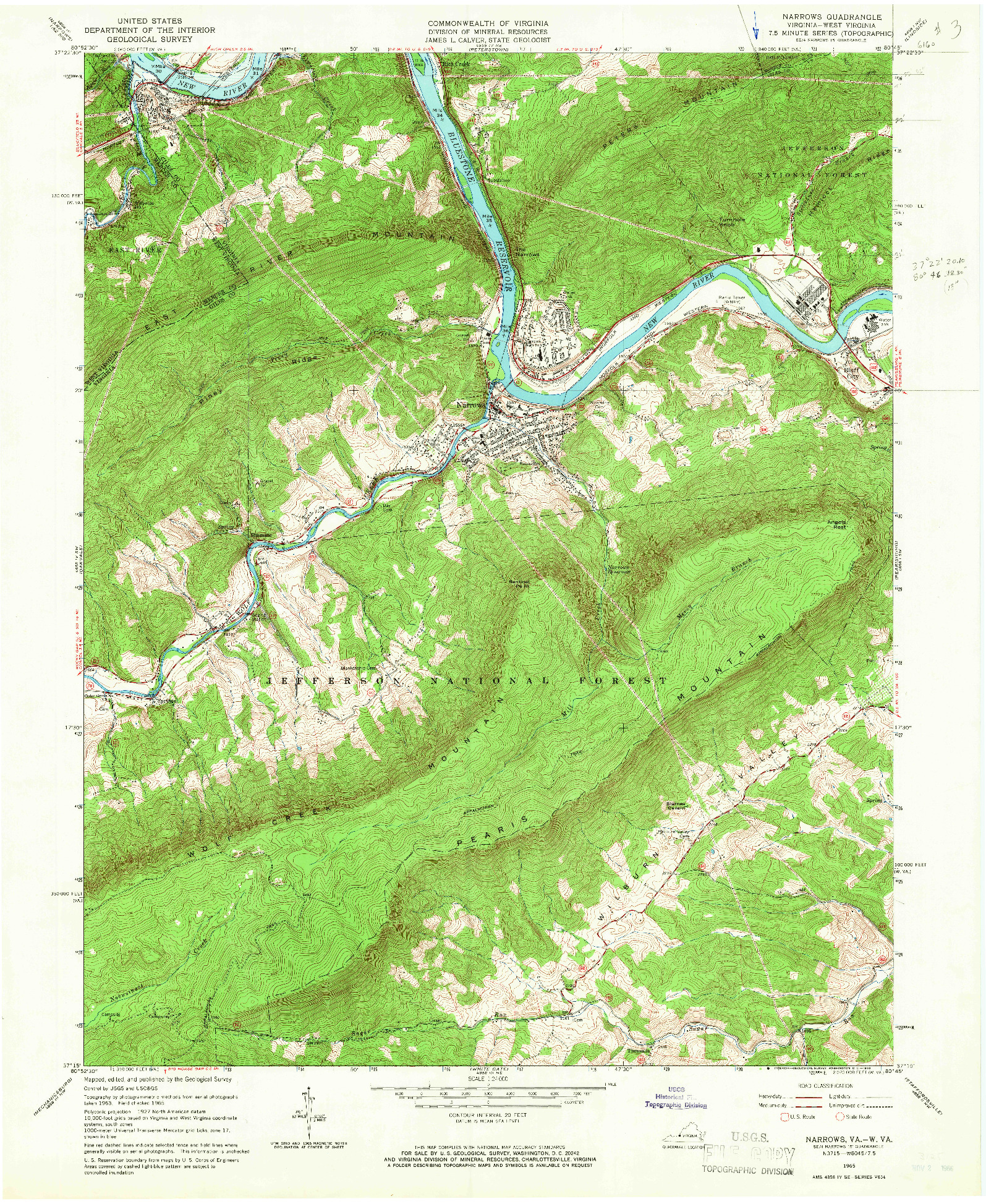 USGS 1:24000-SCALE QUADRANGLE FOR NARROWS, VA 1965