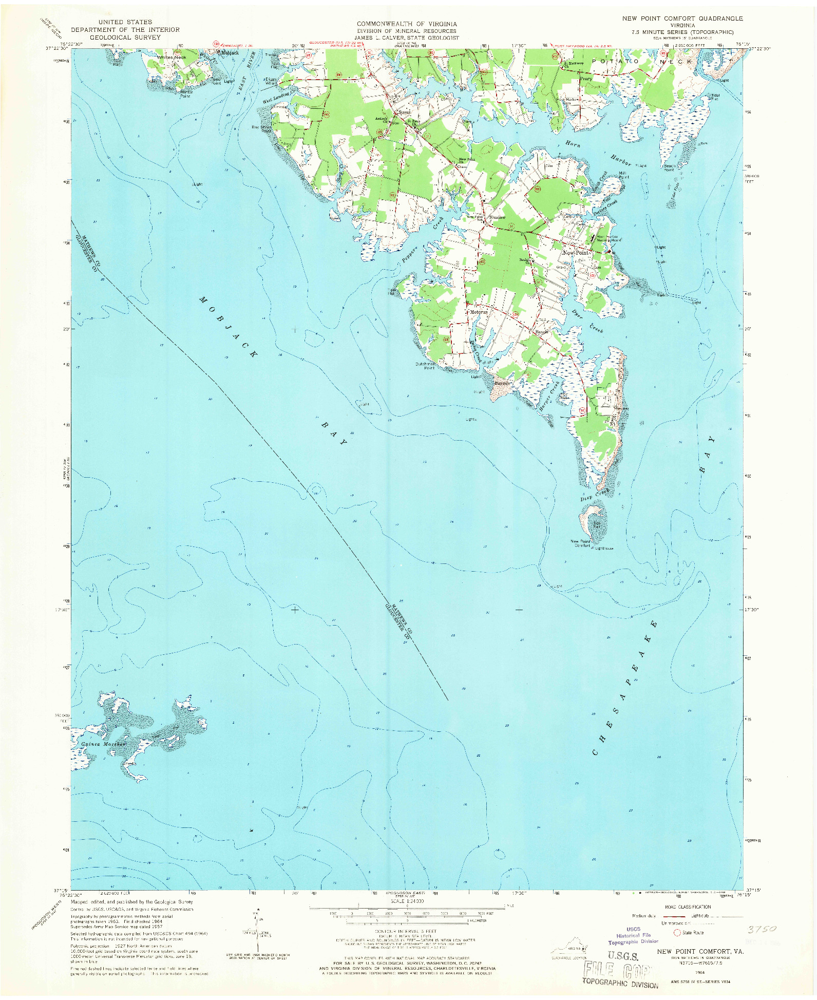 USGS 1:24000-SCALE QUADRANGLE FOR NEW POINT COMFORT, VA 1964