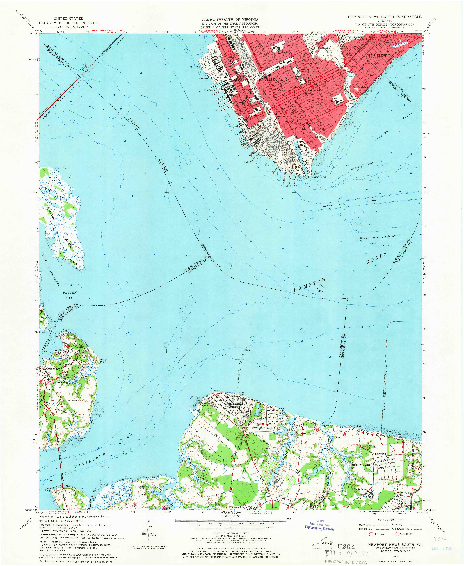 USGS 1:24000-SCALE QUADRANGLE FOR NEWPORT NEWS SOUTH, VA 1964