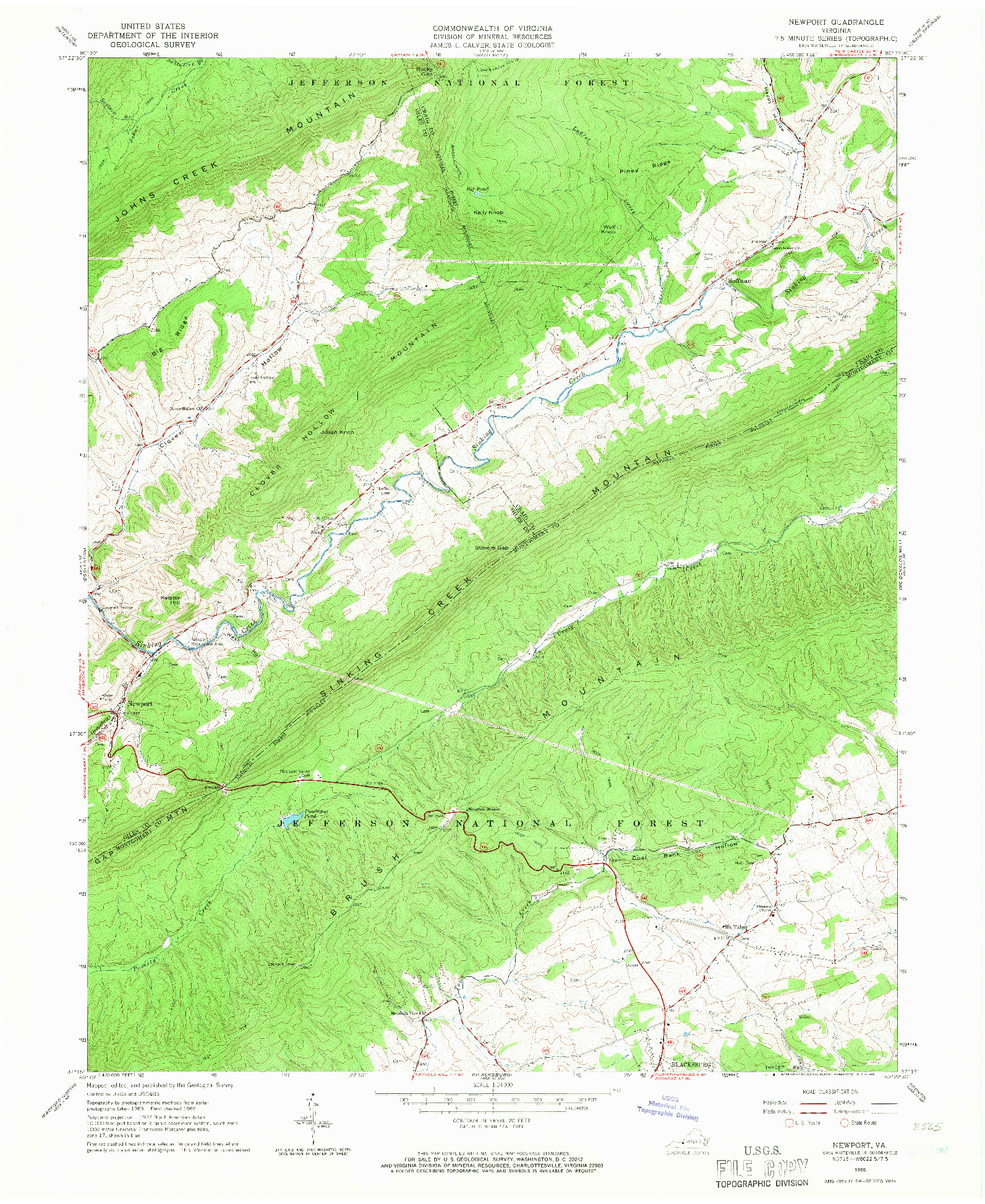 USGS 1:24000-SCALE QUADRANGLE FOR NEWPORT, VA 1965