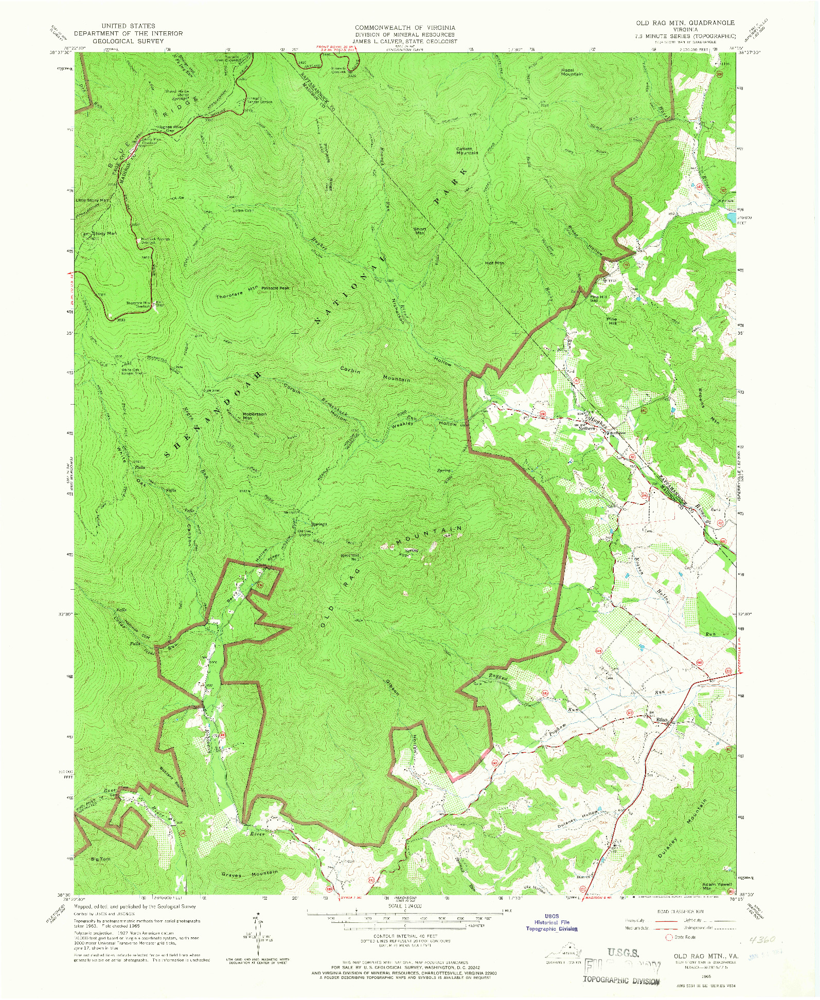 USGS 1:24000-SCALE QUADRANGLE FOR OLD RAG MTN, VA 1965