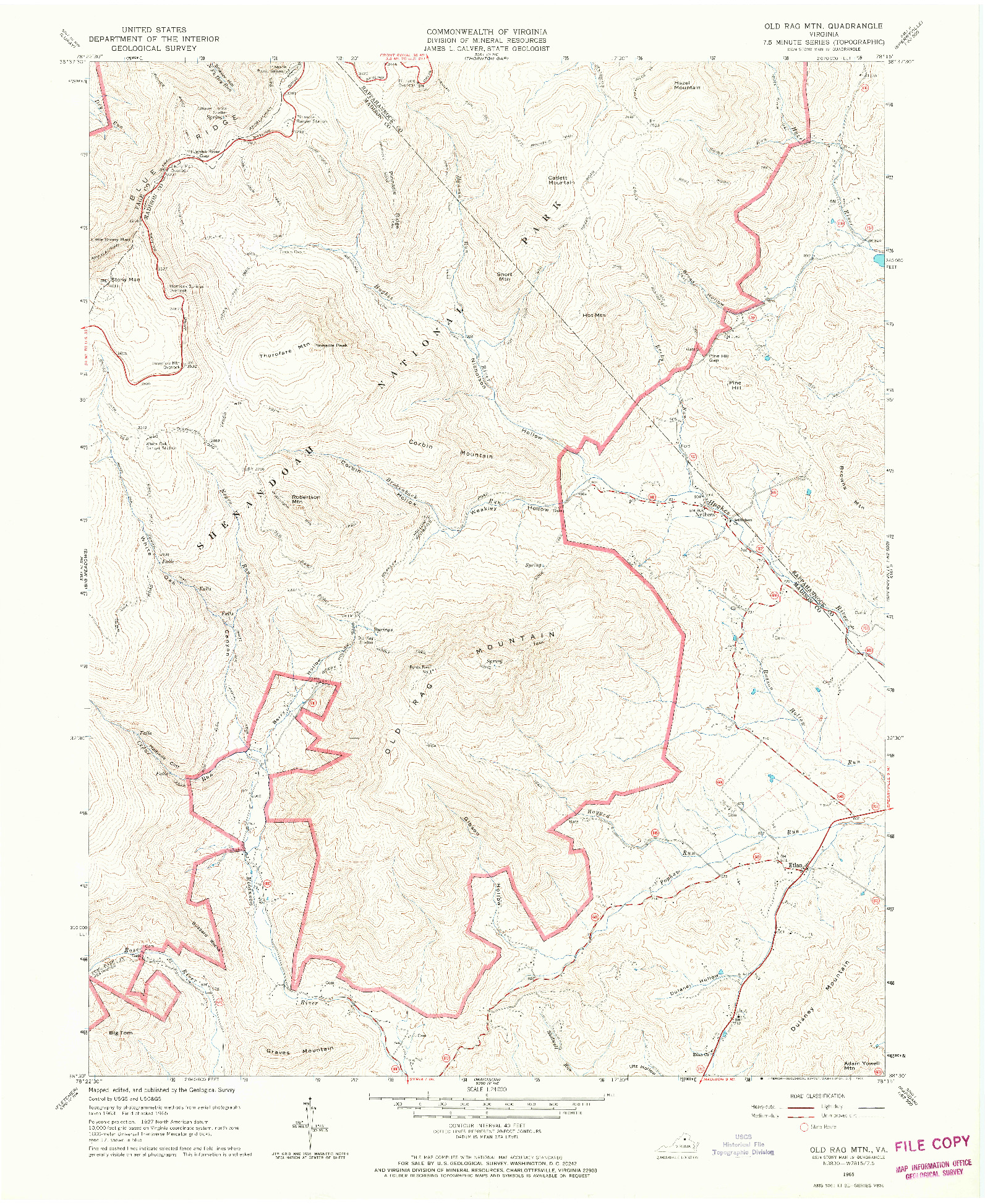 USGS 1:24000-SCALE QUADRANGLE FOR OLD RAG MTN, VA 1965