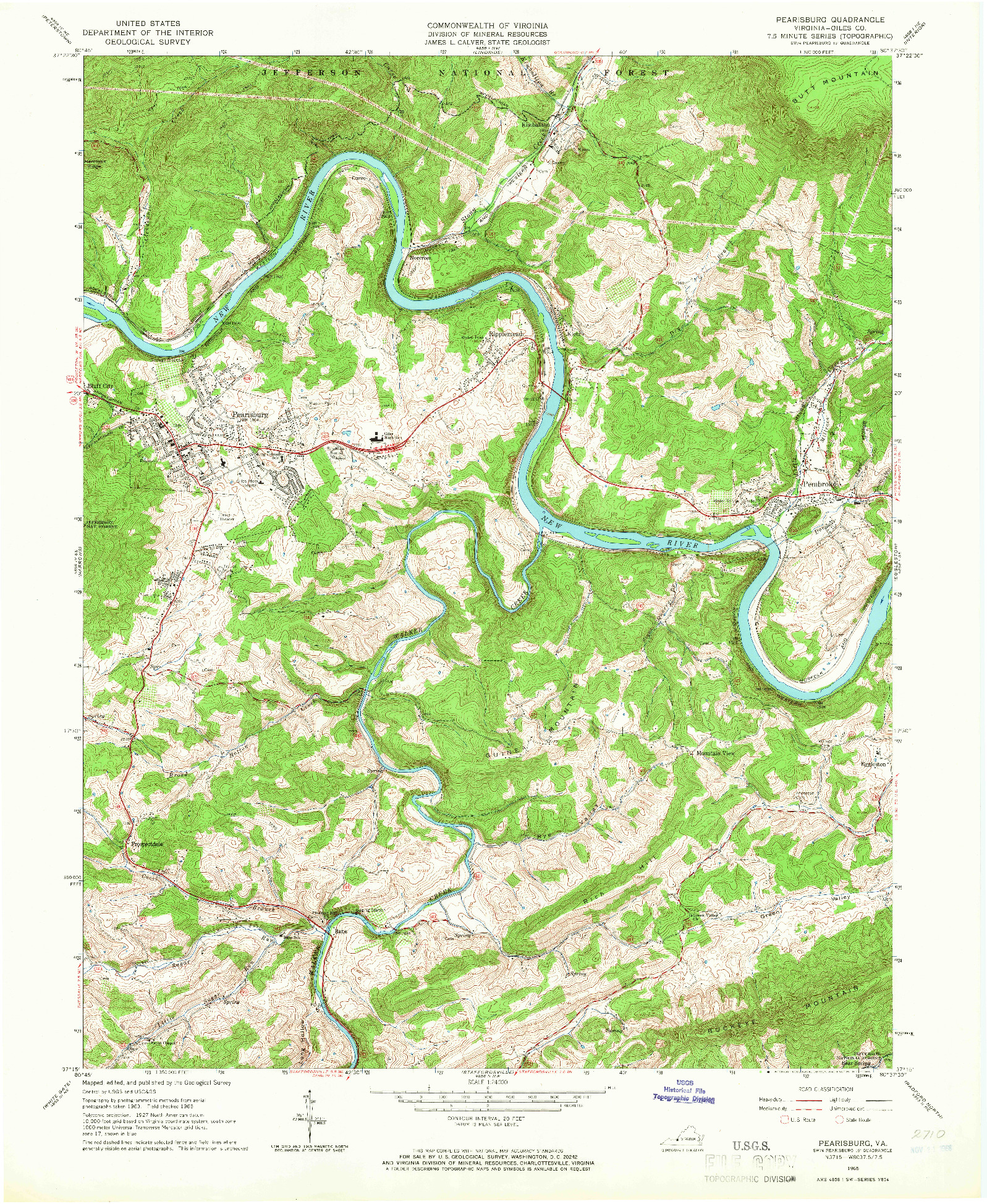 USGS 1:24000-SCALE QUADRANGLE FOR PEARISBURG, VA 1965