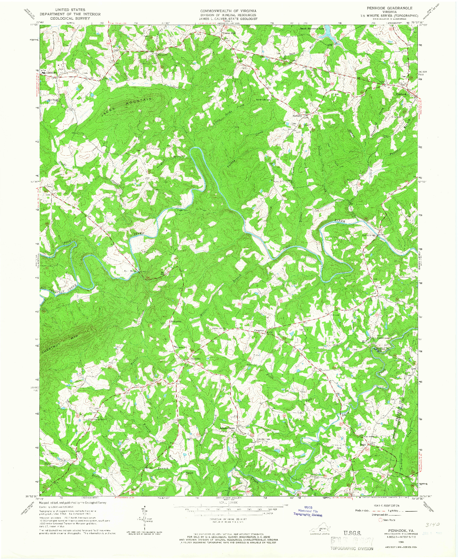 USGS 1:24000-SCALE QUADRANGLE FOR PENHOOK, VA 1965