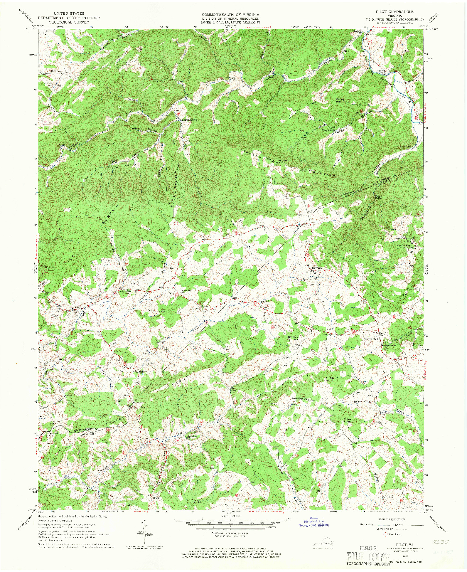 USGS 1:24000-SCALE QUADRANGLE FOR PILOT, VA 1965