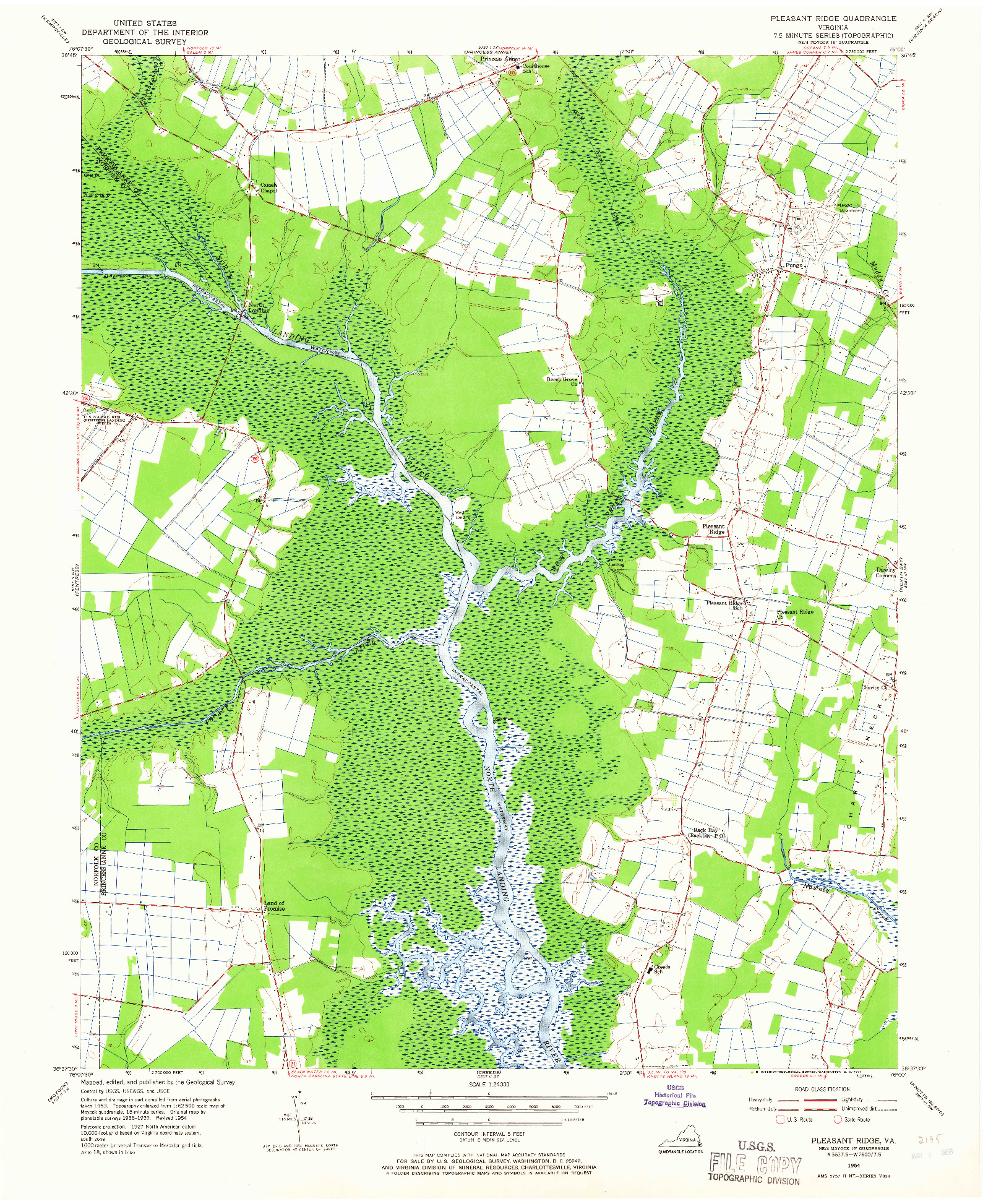 USGS 1:24000-SCALE QUADRANGLE FOR PLEASANT RIDGE, VA 1954