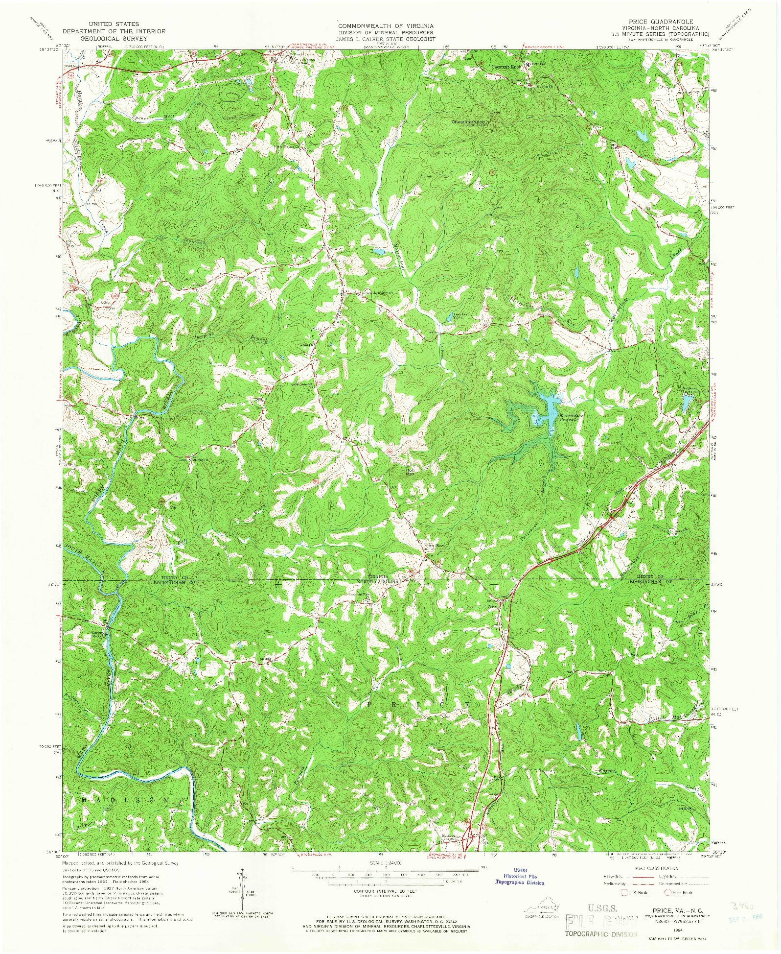 USGS 1:24000-SCALE QUADRANGLE FOR PRICE, VA 1964